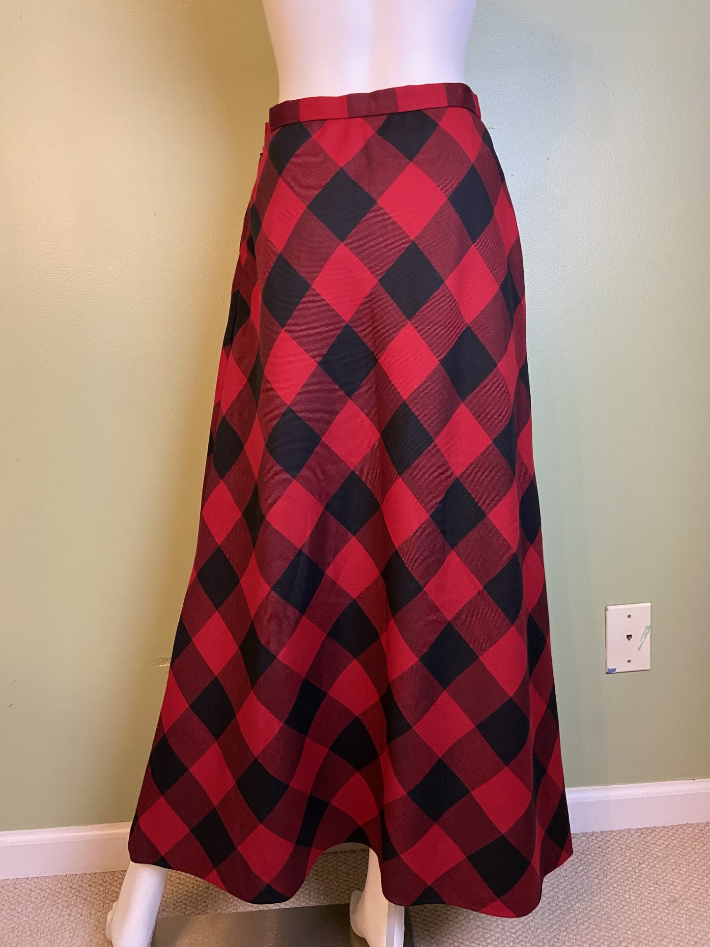 Red Wool Plaid A-Line Maxi Skirt