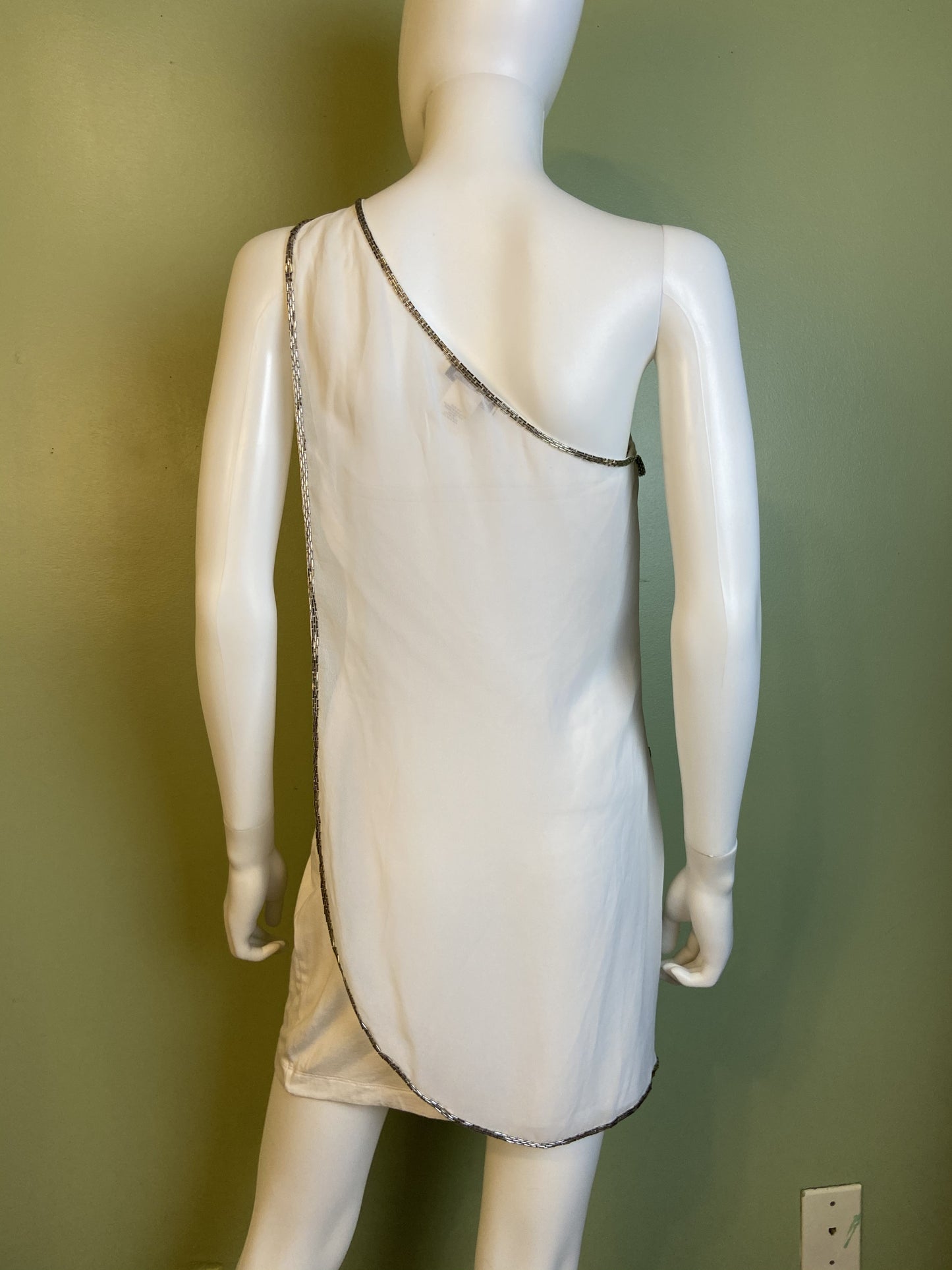 White Silver Beaded Grecian Stretch Mini Dress