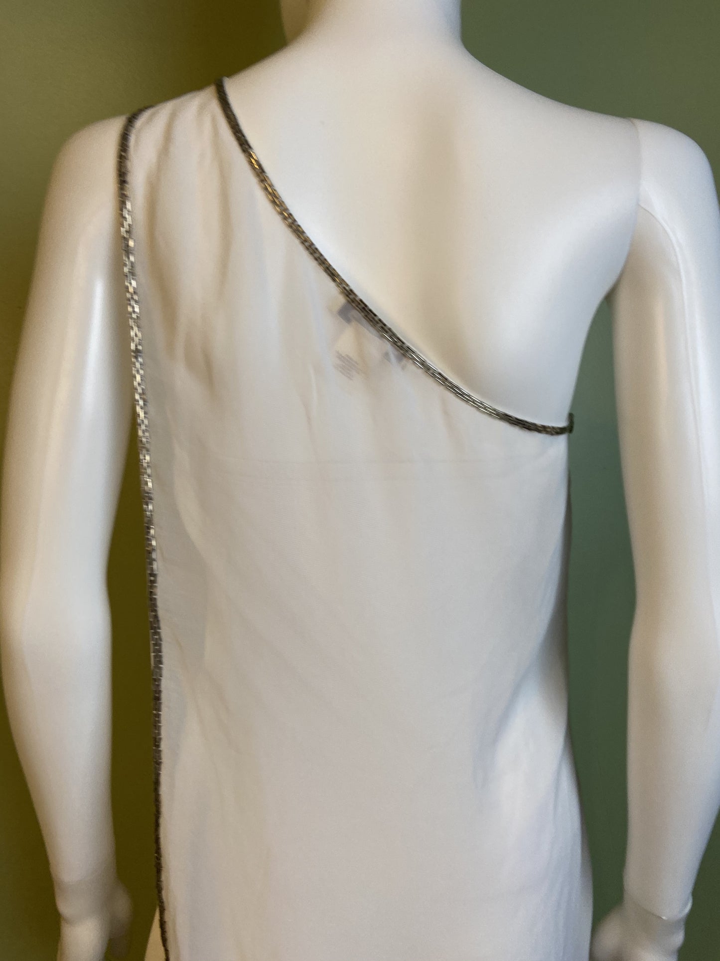 White Silver Beaded Grecian Stretch Mini Dress