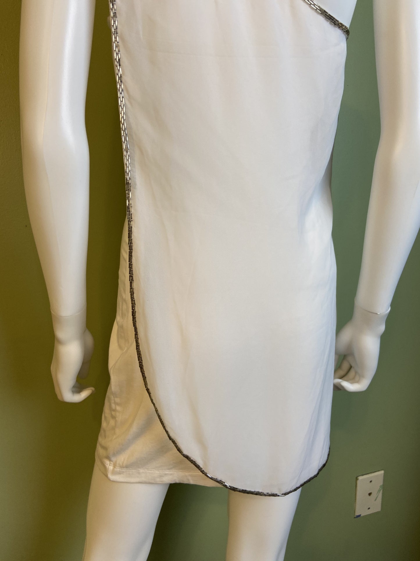 White Silver Beaded Grecian Stretch Mini Dress