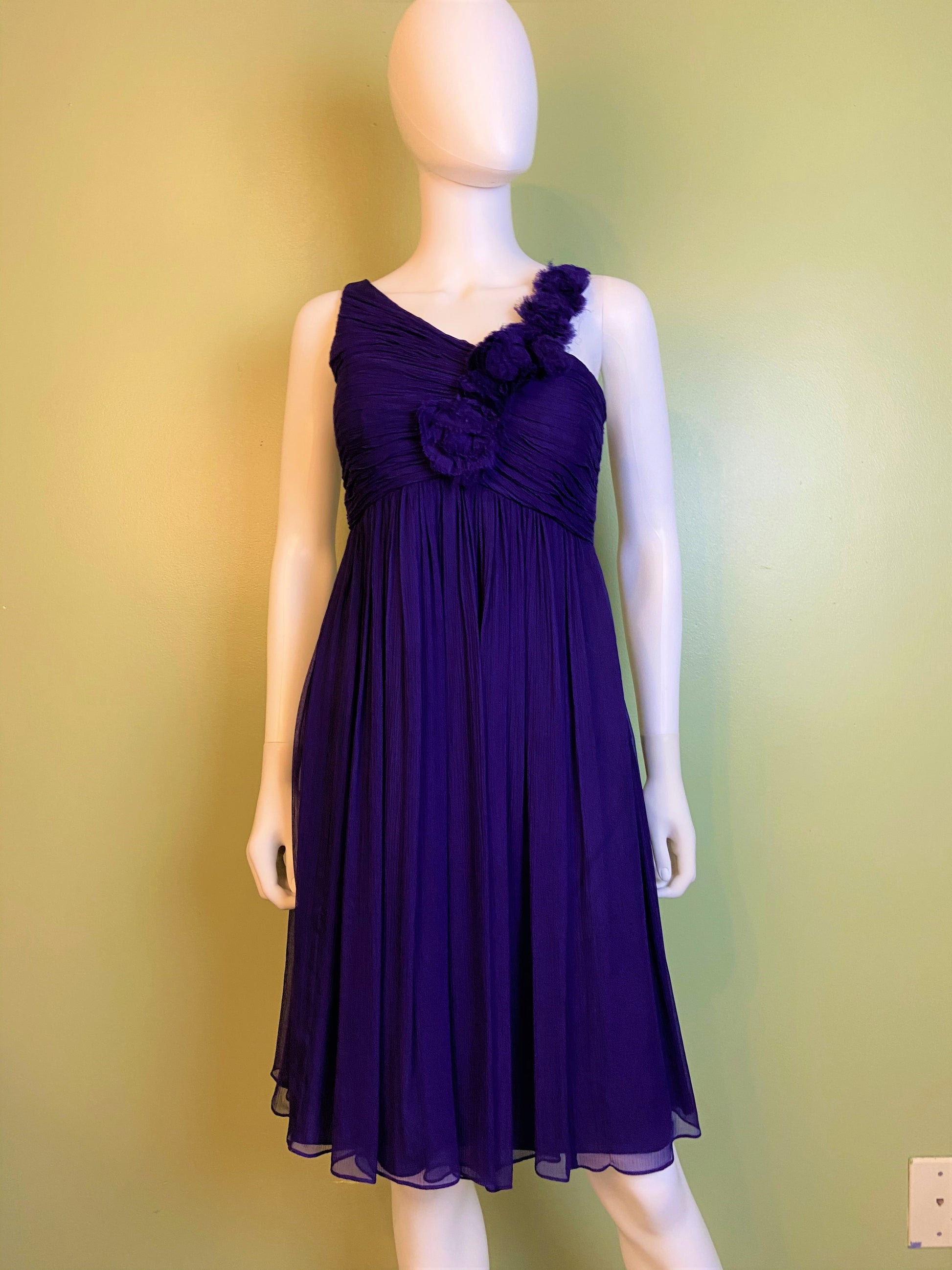 Maggy London Purple Silk Pleated Asymetrical Dress ABBY ESSIE Designer & Vintage