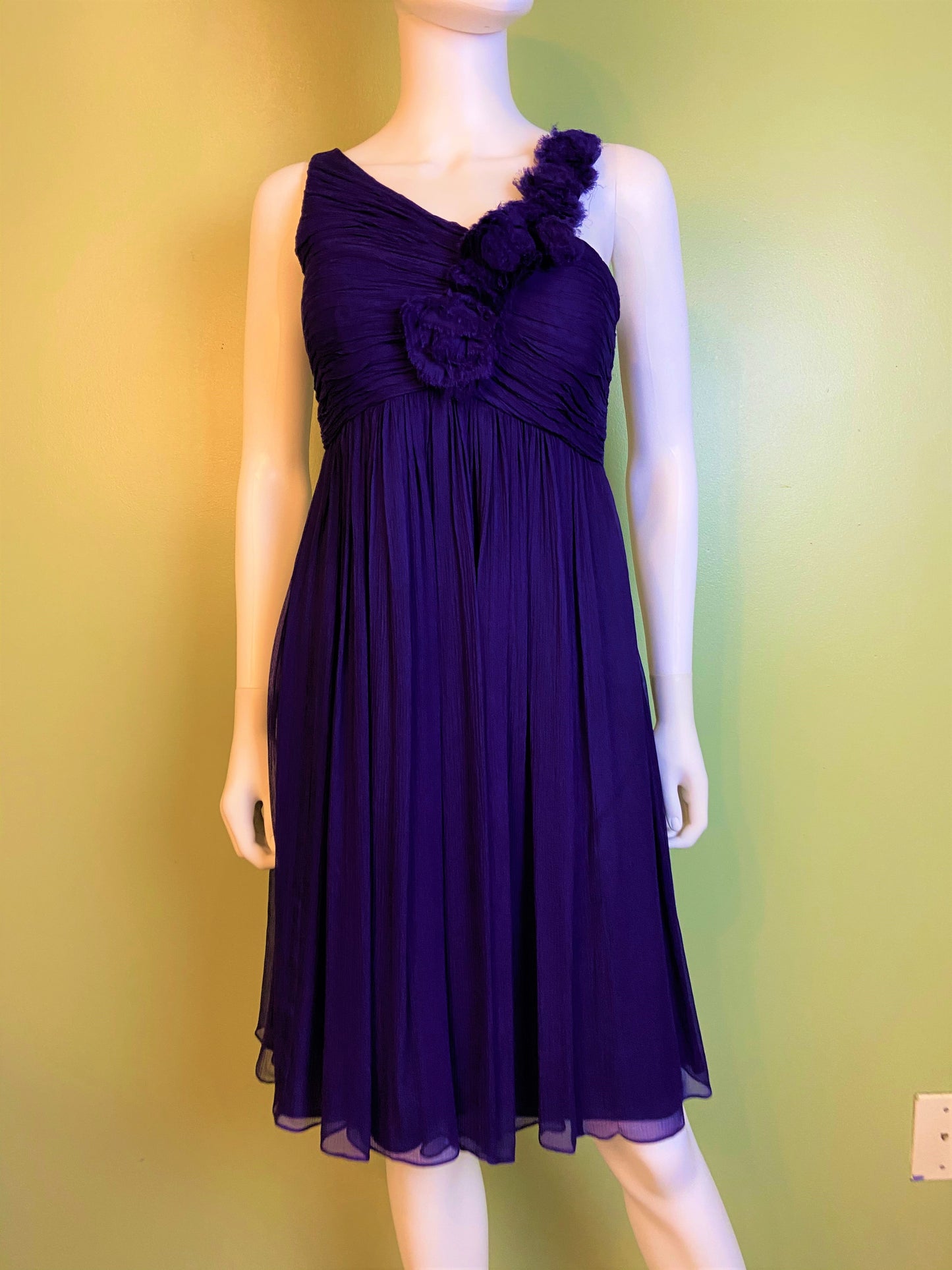 Maggy London Purple Silk Pleated Asymetrical Dress