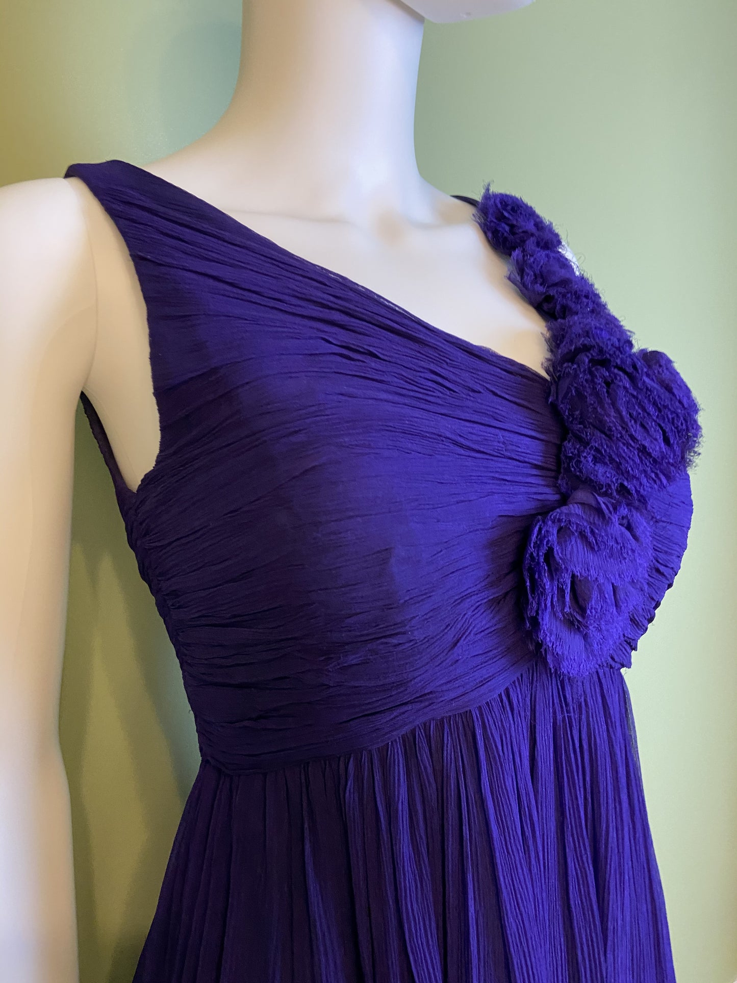 Maggy London Purple Silk Pleated Asymetrical Dress