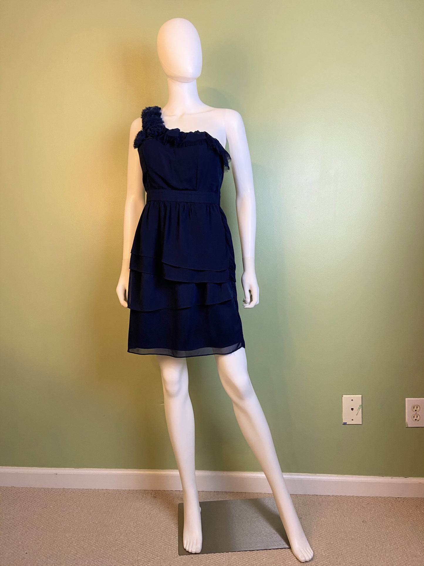 Navy Blue Silky Layered One Shoulder Cocktail Dress Abby Essie