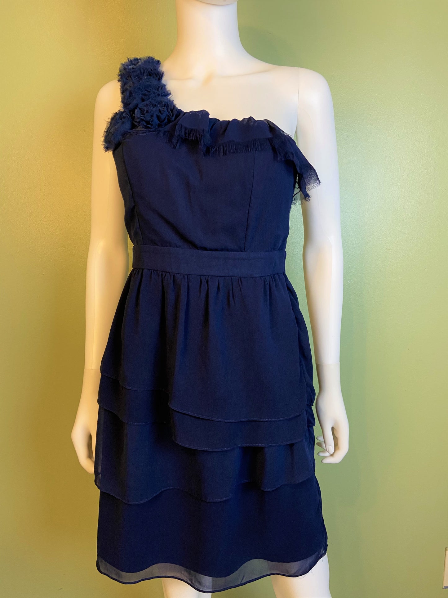 Navy Blue Silky Layered One Shoulder Cocktail Dress Abby Essie
