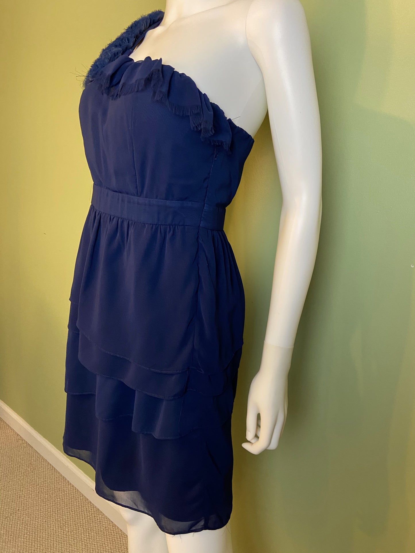 Navy Blue Silky Layered One Shoulder Cocktail Dress Abby Essie