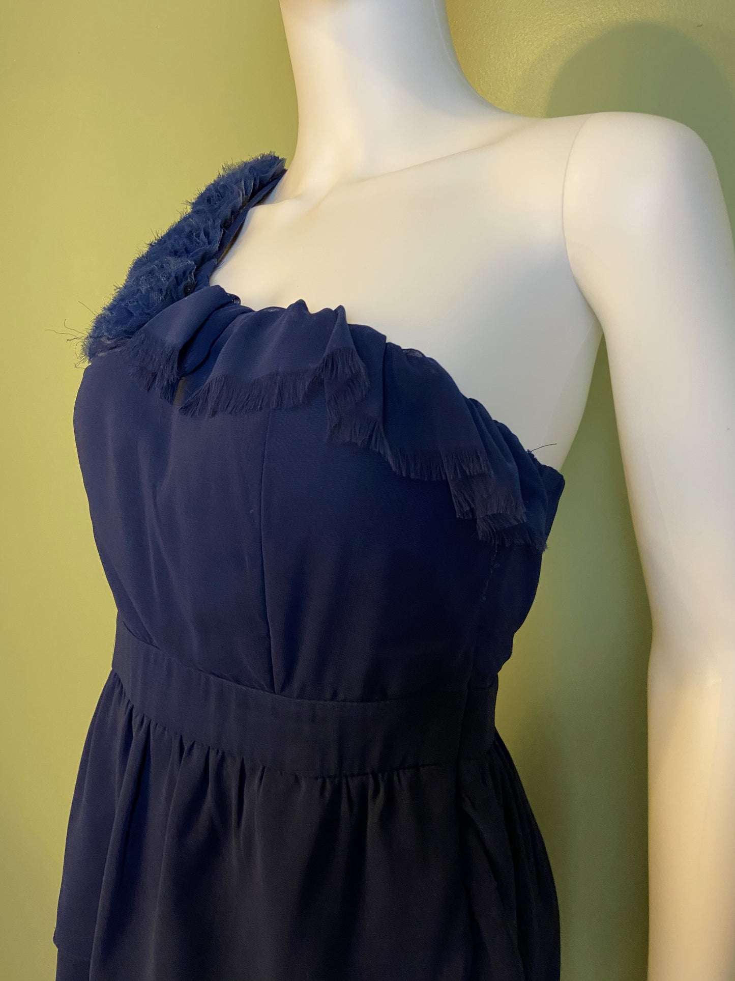 Navy Blue Silky Layered One Shoulder Cocktail Dress Abby Essie