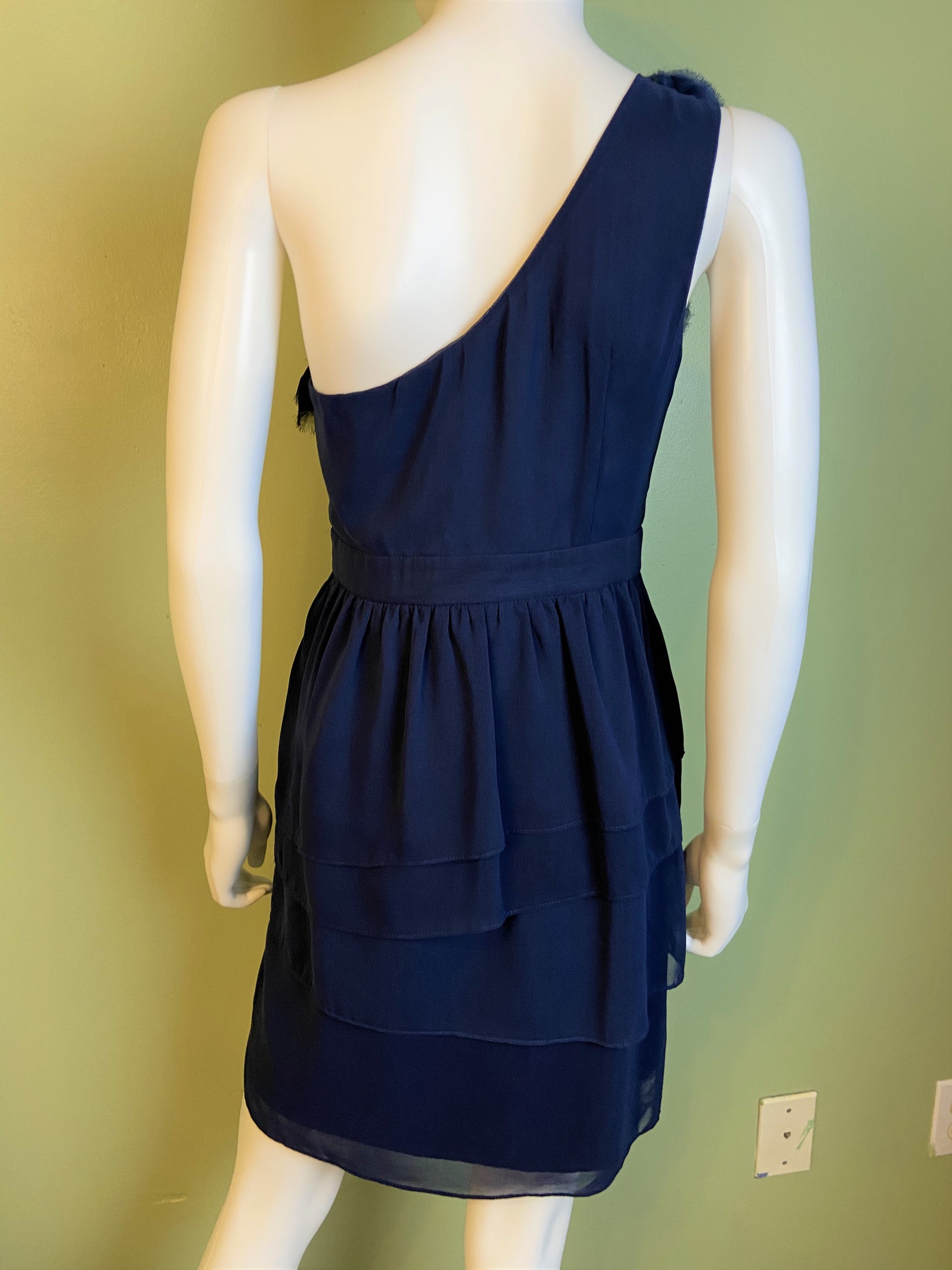 Navy Blue Silky Layered One Shoulder Cocktail Dress Abby Essie