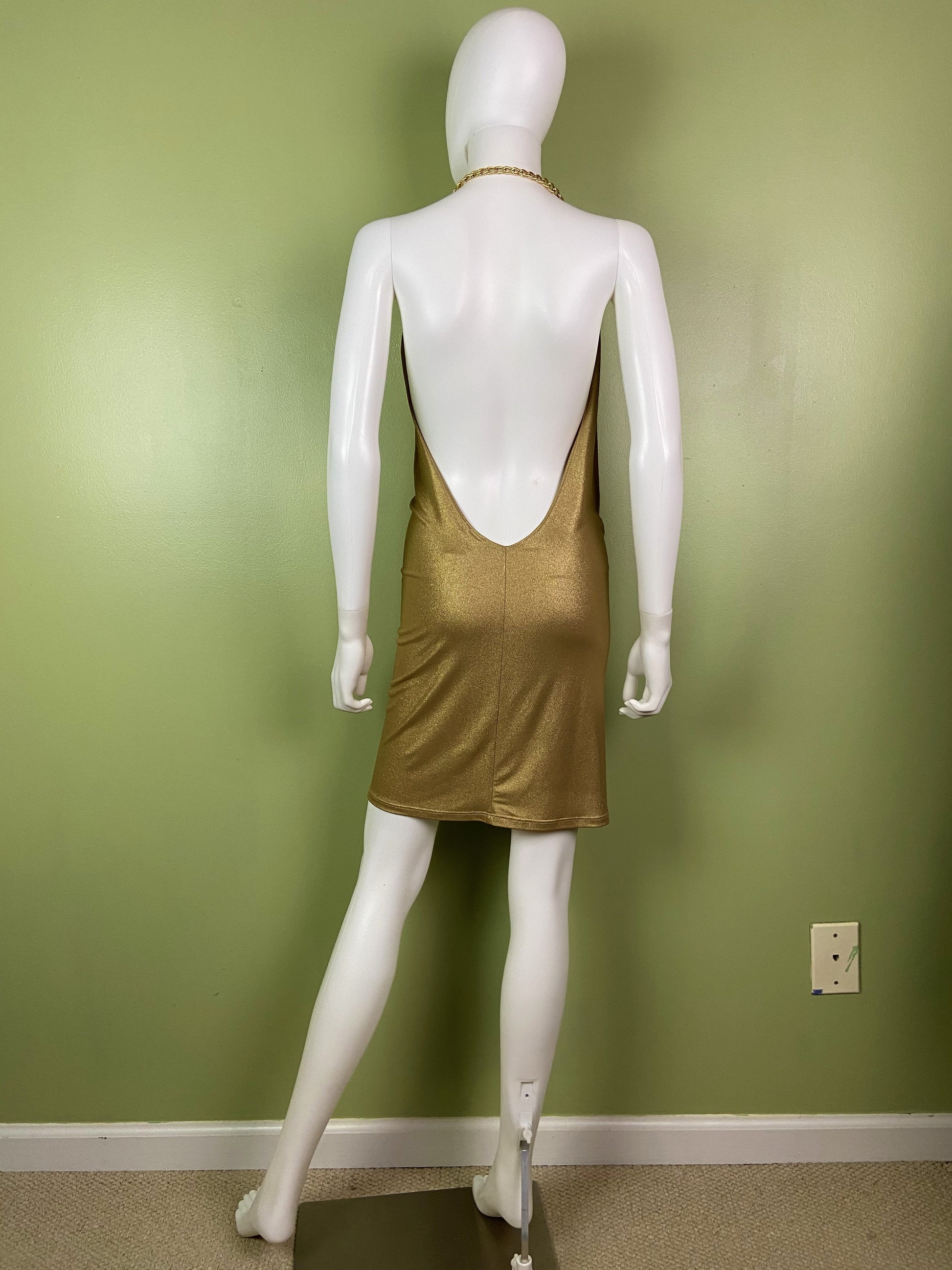 Gold Glittery Metallic Stretch Halter Dress Abby Essie