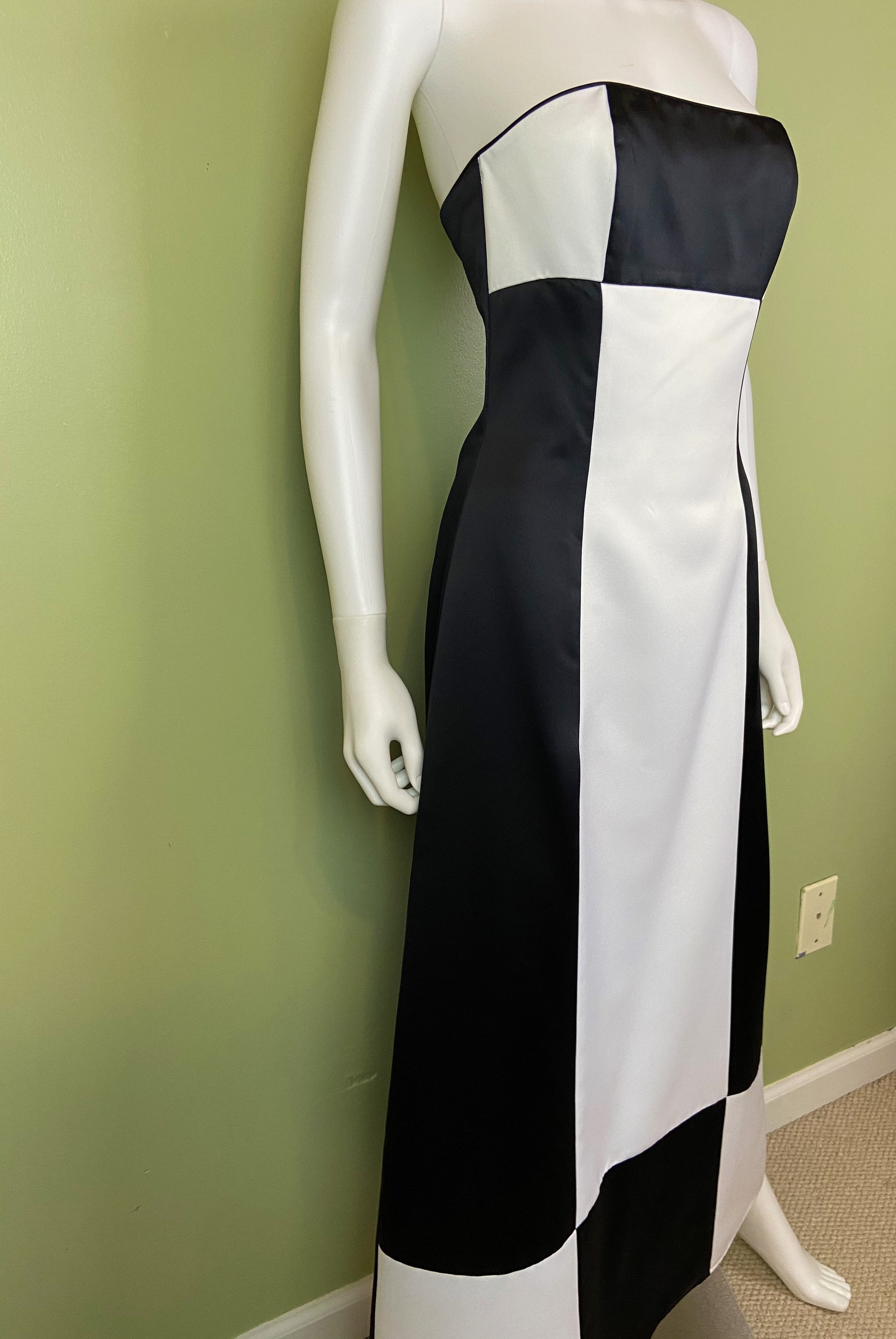 Vintage Satin Black White Checkerboard Tuxedo Gown Abby Essie