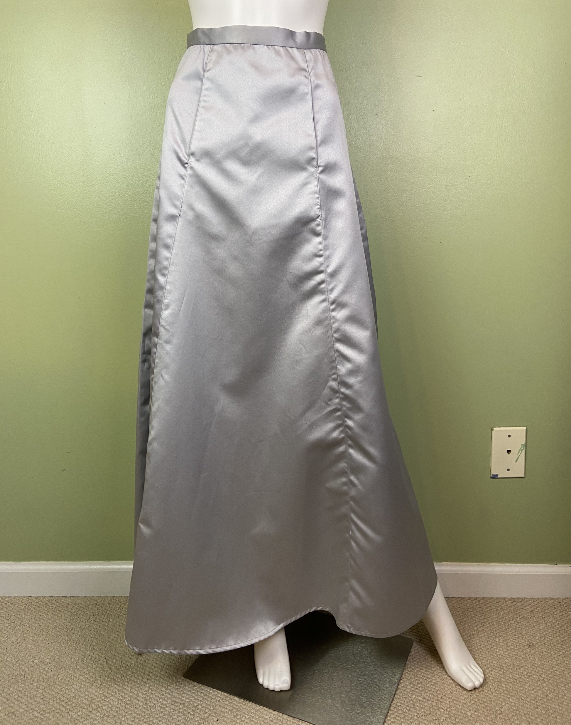 Vintage Silver Satin Tuxedo A-Line Maxi Skirt Abby Essie