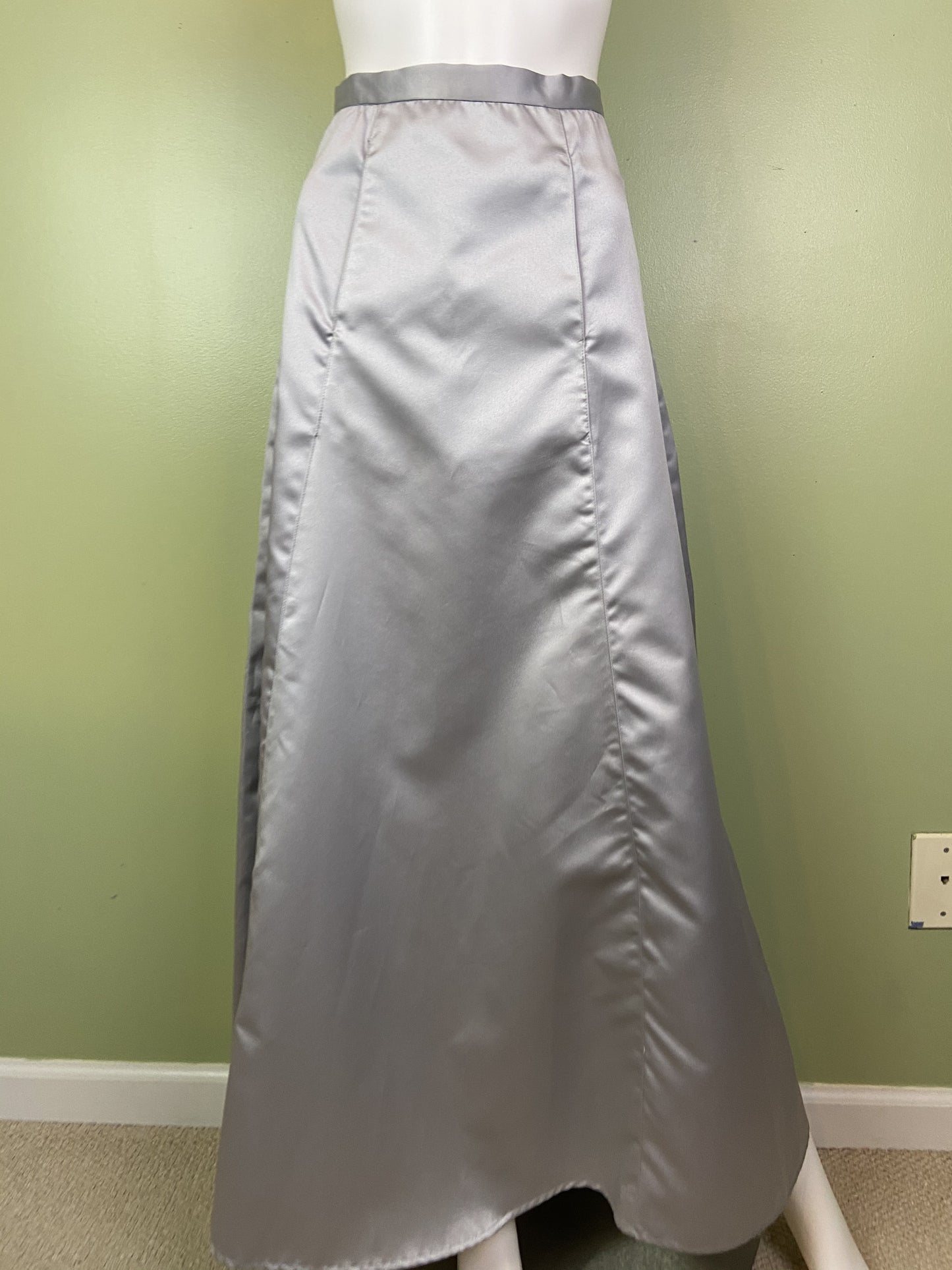 Vintage Silver Satin Tuxedo A-Line Maxi Skirt
