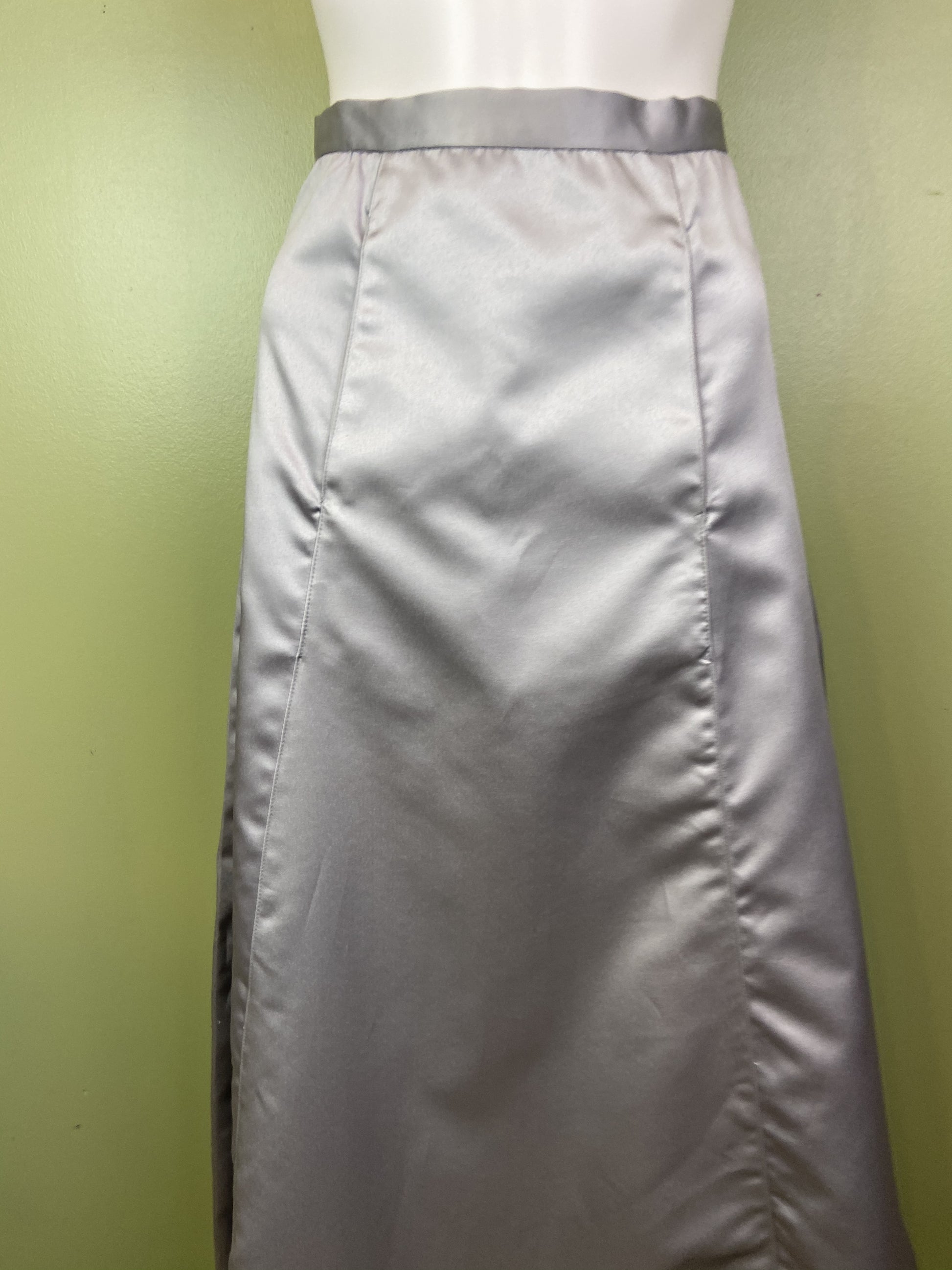 Vintage Silver Satin Tuxedo A-Line Maxi Skirt Abby Essie