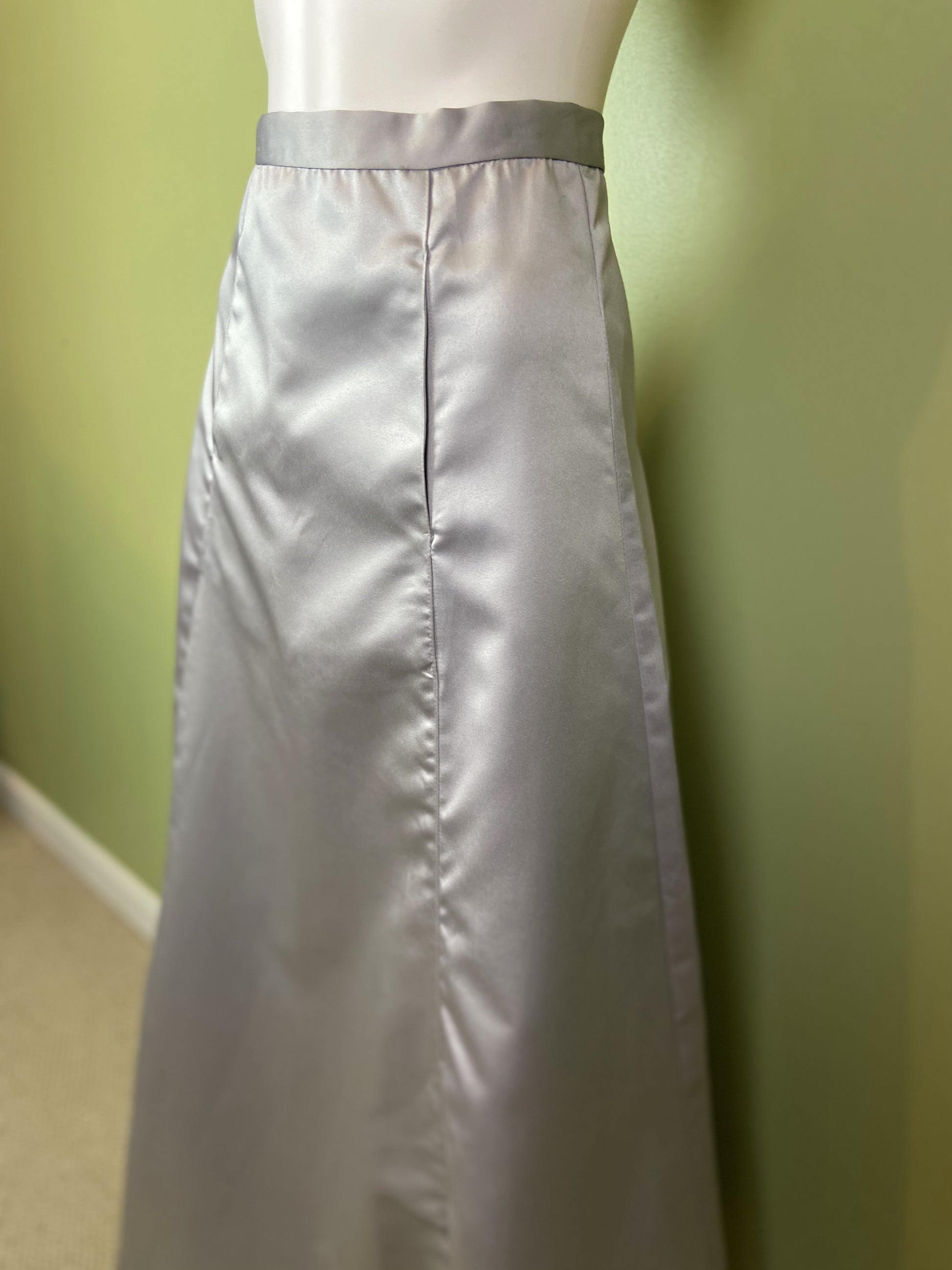 Vintage Silver Satin Tuxedo A-Line Maxi Skirt Abby Essie