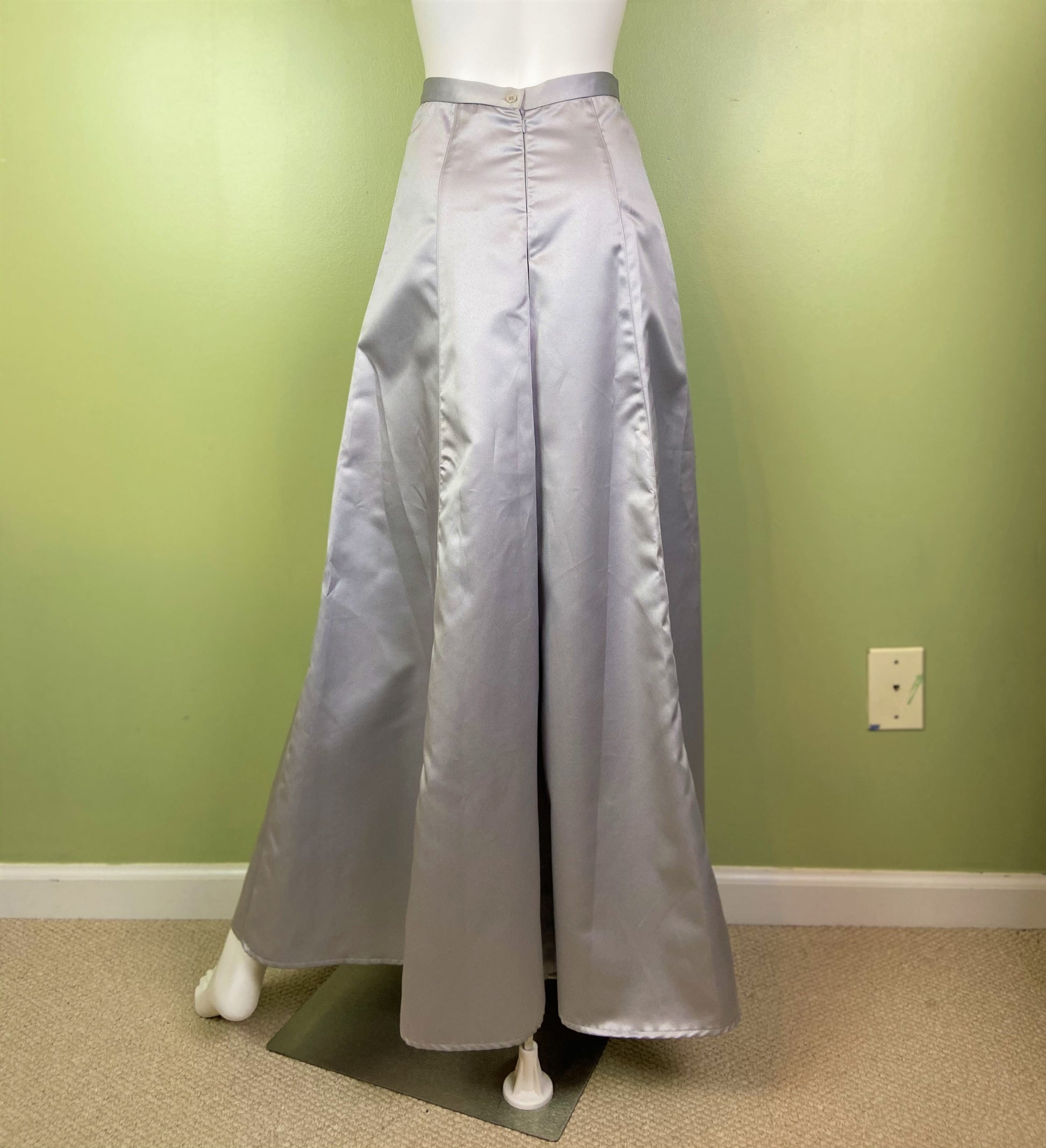 Vintage Silver Satin Tuxedo A-Line Maxi Skirt Abby Essie