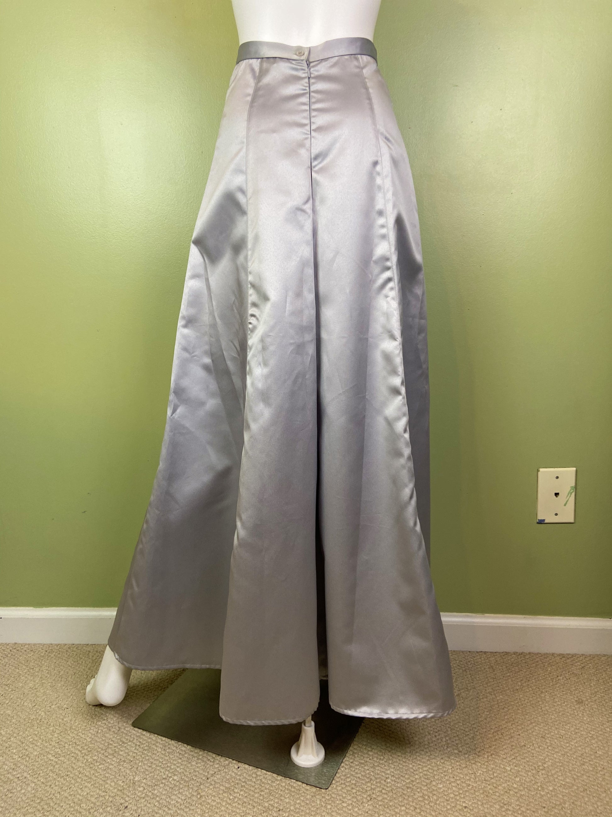 Vintage Silver Satin Tuxedo A-Line Maxi Skirt Abby Essie