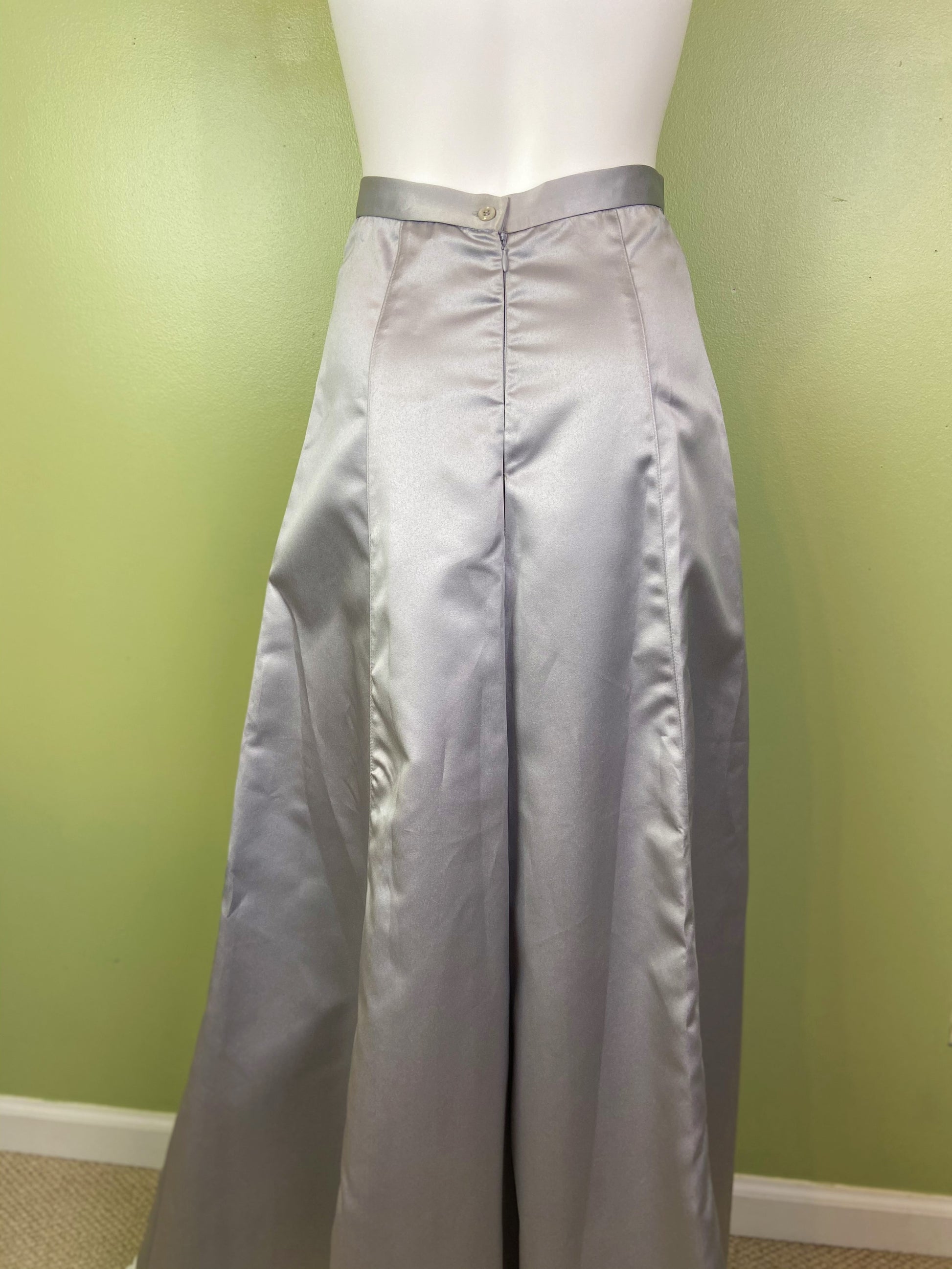 Vintage Silver Satin Tuxedo A-Line Maxi Skirt Abby Essie