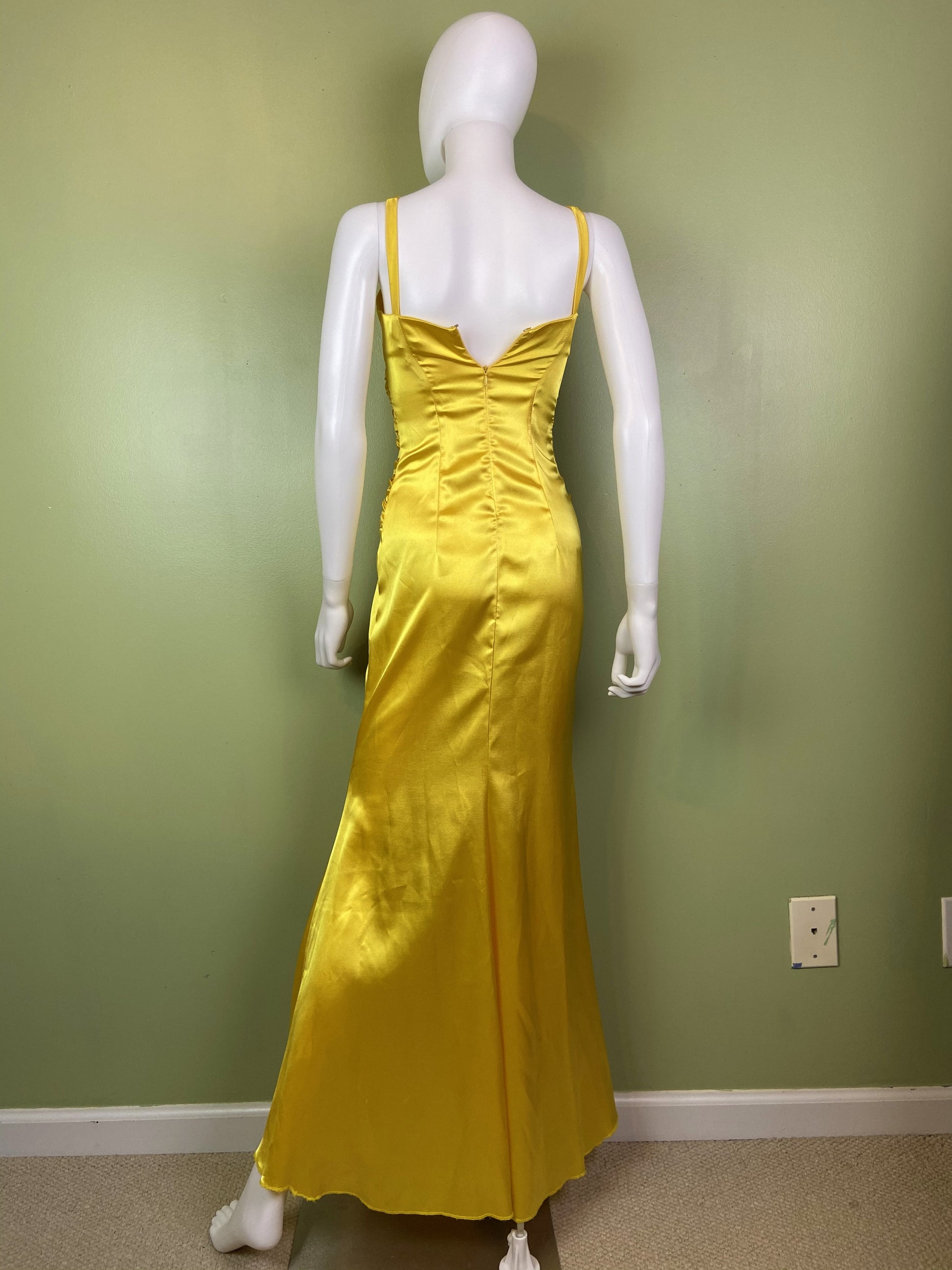 Golden Yellow Satin Pleated Tuxedo Gown Abby Essie