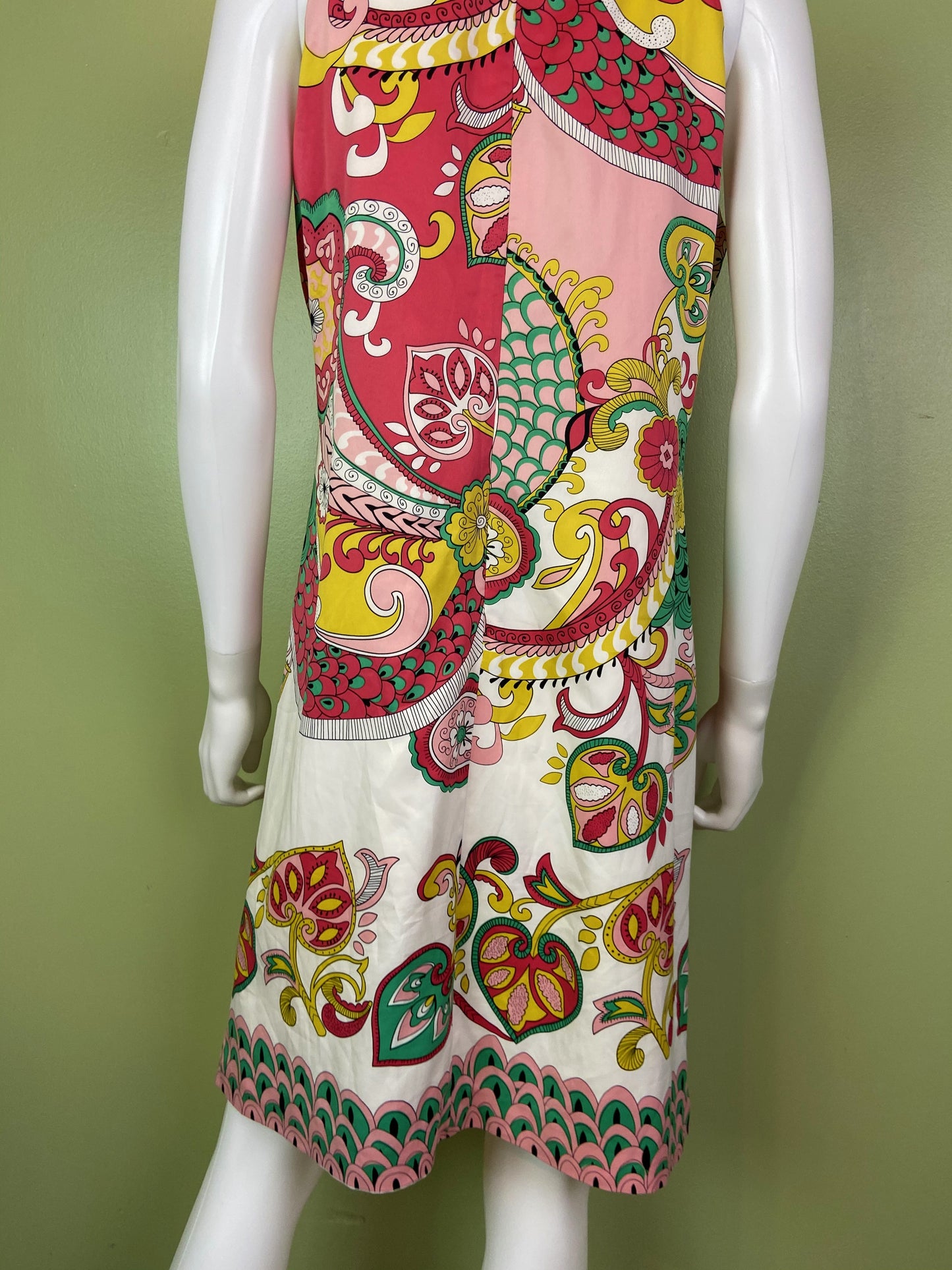 Nicole Miller Bejeweled Graphic Pink Green Silky Sheath Dress