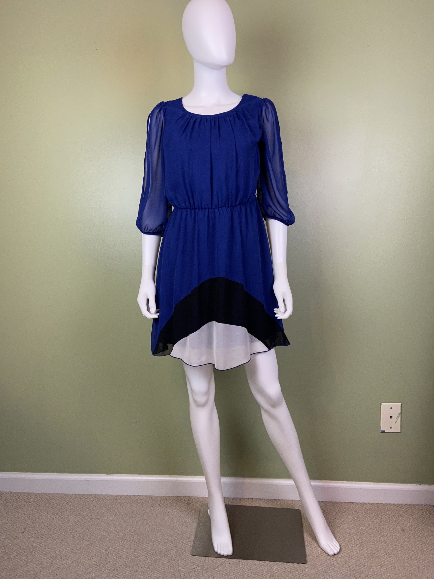 Mod Blue Silky Layered Black & White Dress Abby Essie