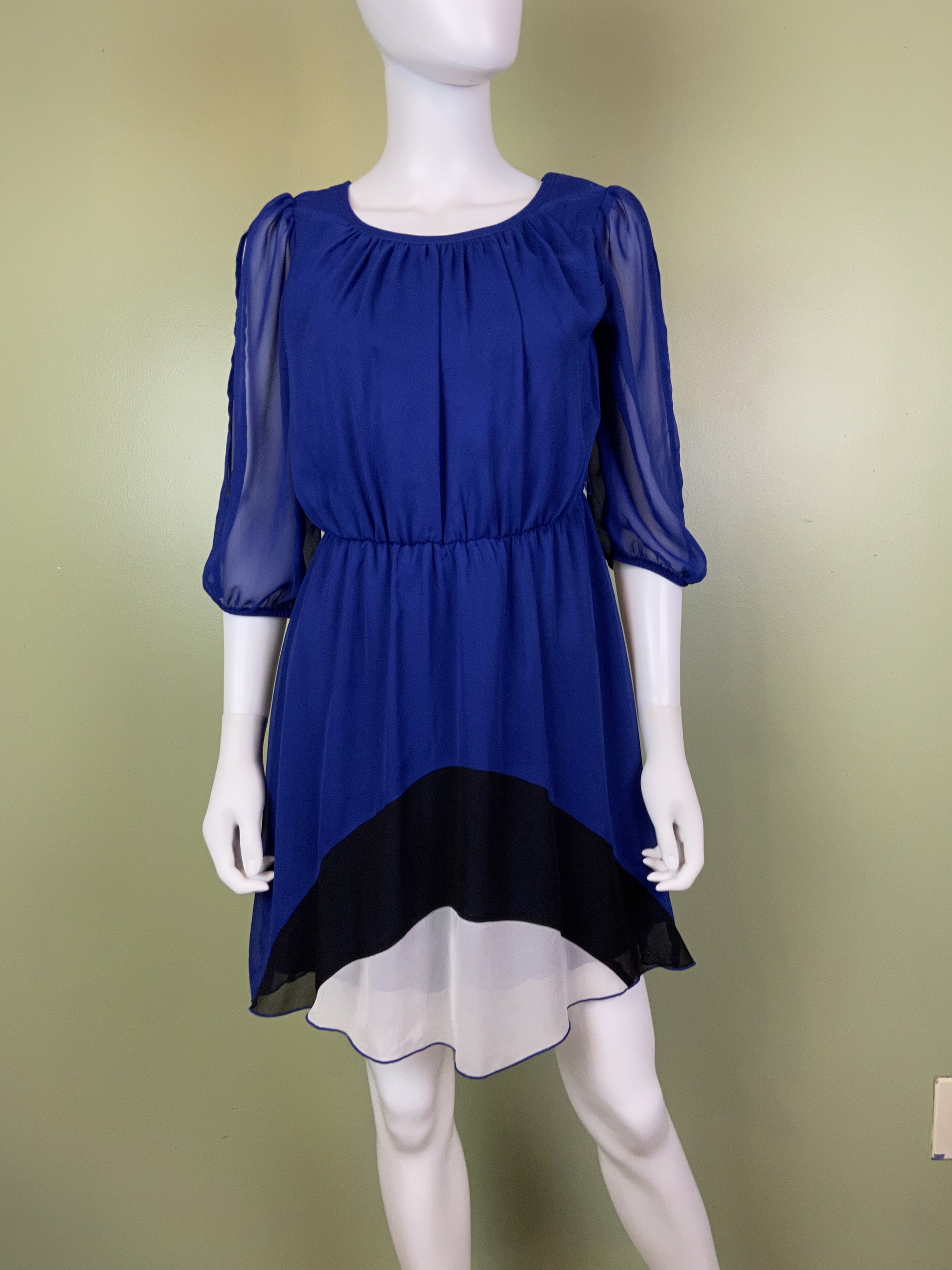 Mod Blue Silky Layered Black & White Dress Abby Essie