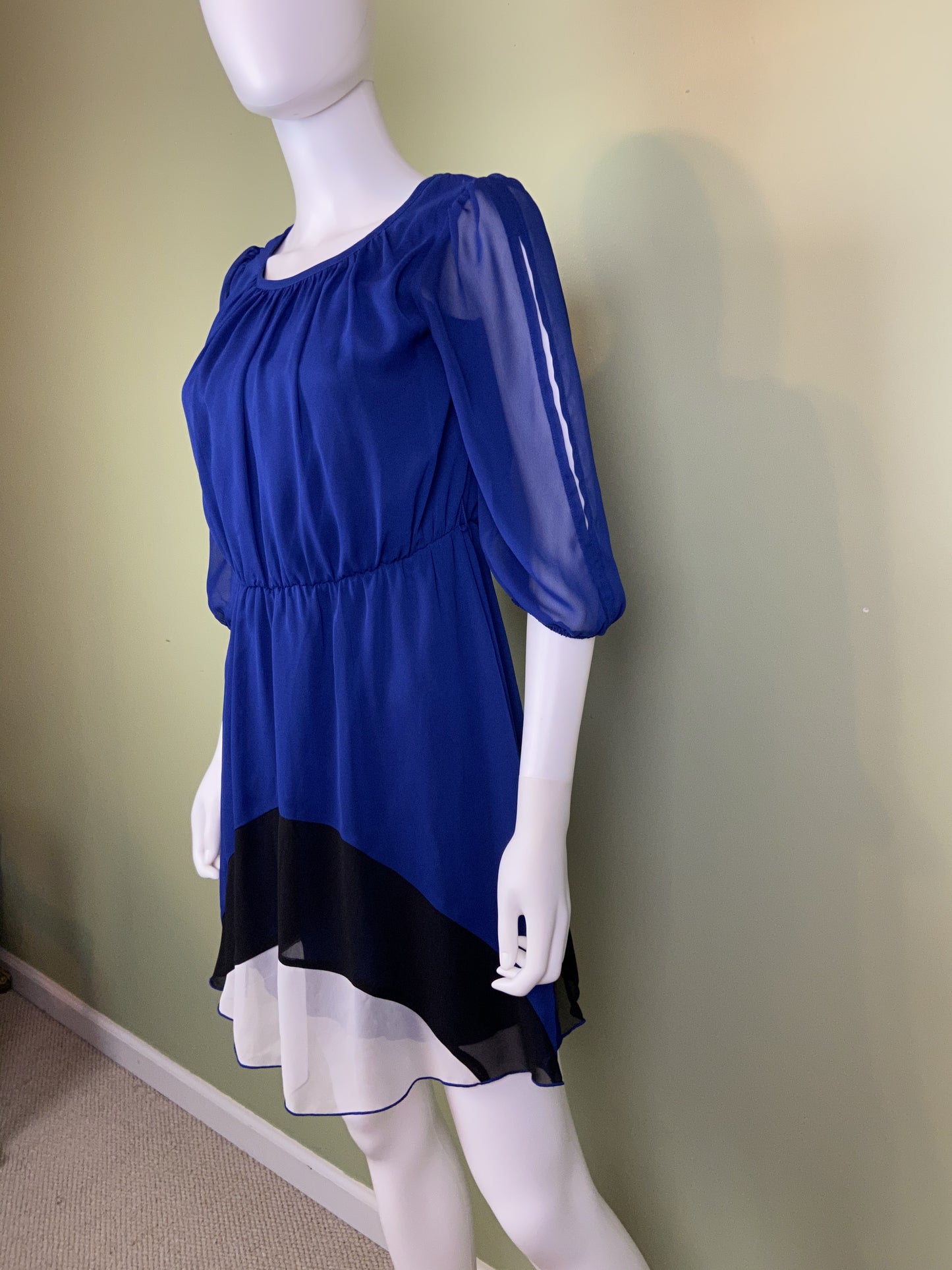 Mod Blue Silky Layered Black & White Dress Abby Essie