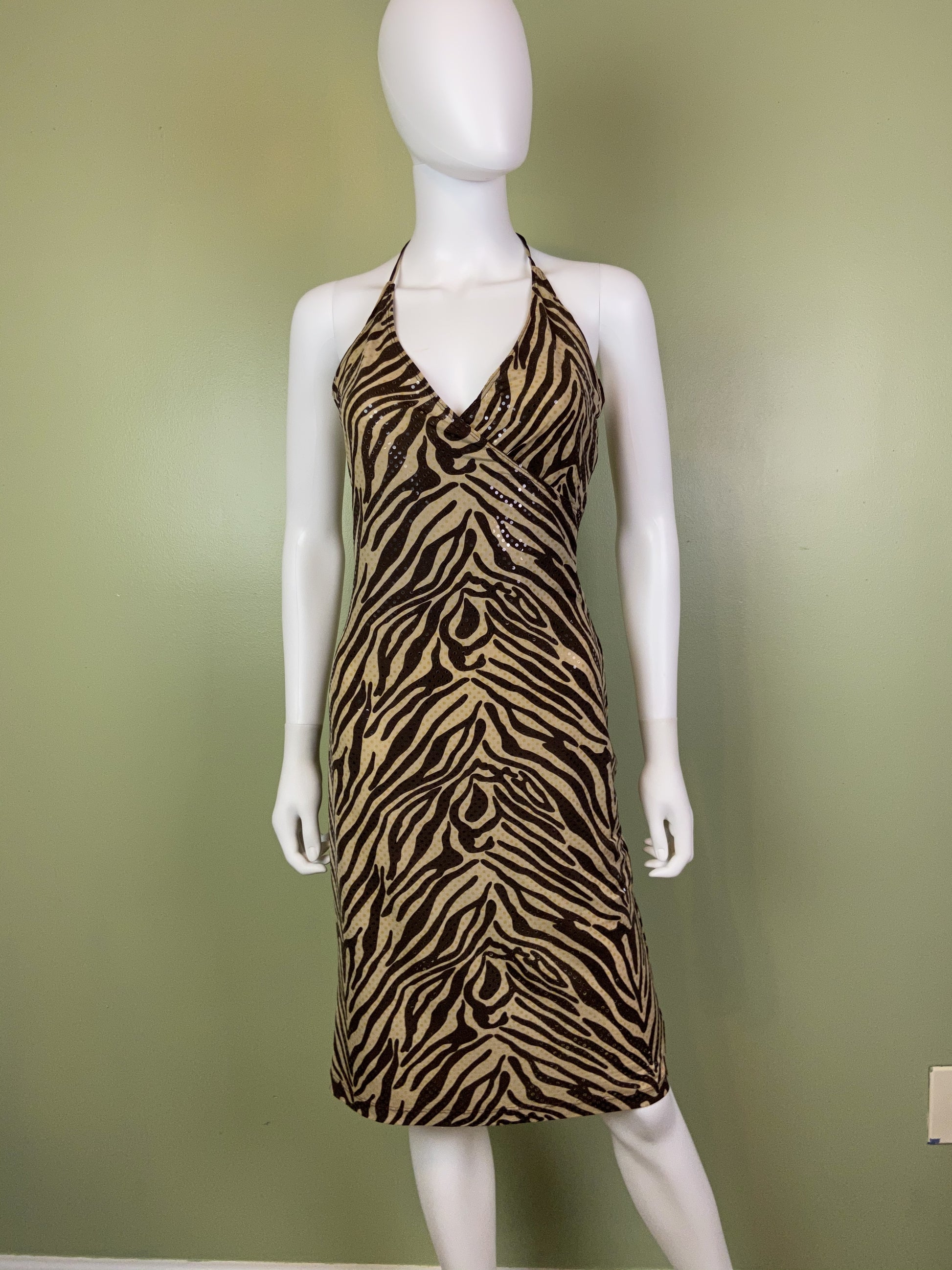 Vintage Brown Cheetah Print Sequin Stretch Wrap Dress Abby Essie