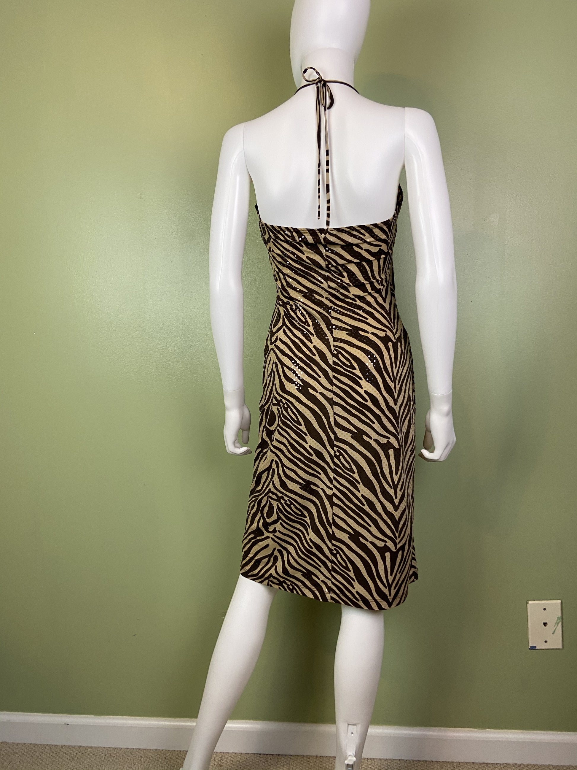 Vintage Brown Cheetah Print Sequin Stretch Wrap Dress Abby Essie