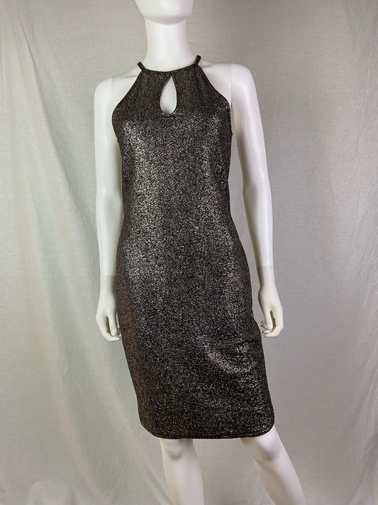 One Clothing Gold Silver Pewter Black Foil Stretch Cocktail Dress ABBY ESSIE STUDIOS