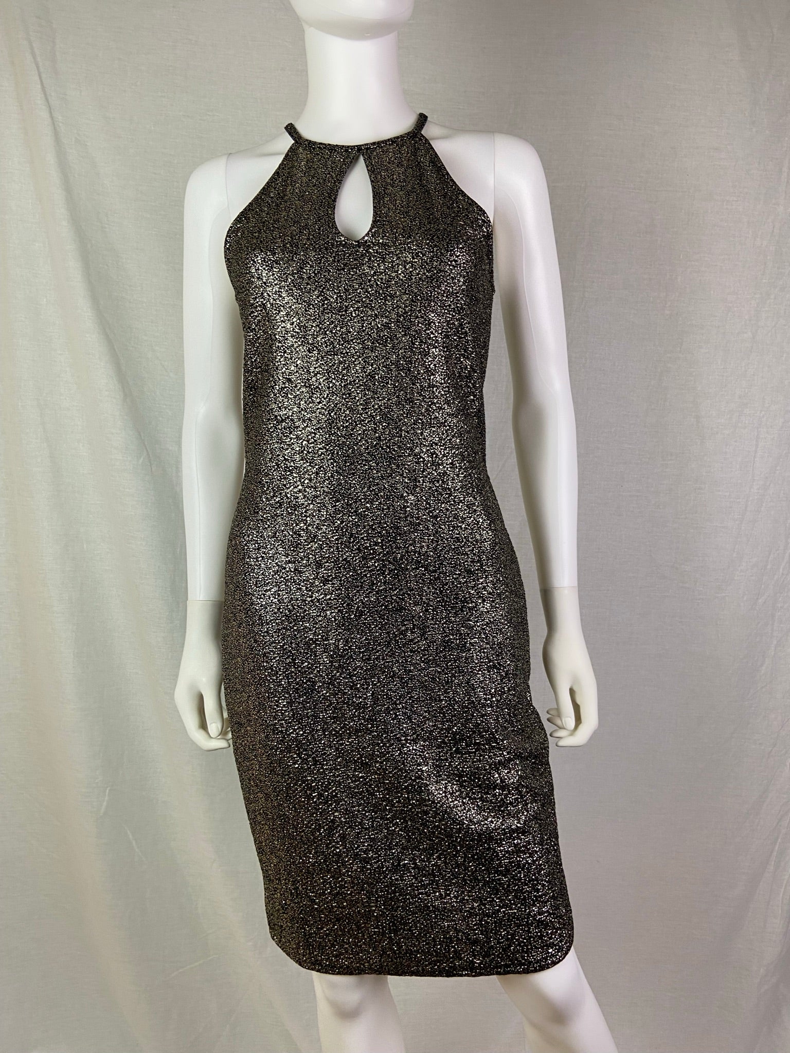 One Clothing Gold Silver Pewter Black Foil Stretch Cocktail Dress ABBY ESSIE STUDIOS