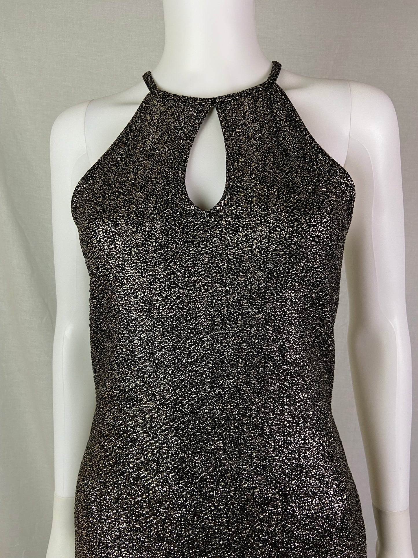 One Clothing Gold Silver Pewter Black Foil Stretch Cocktail Dress