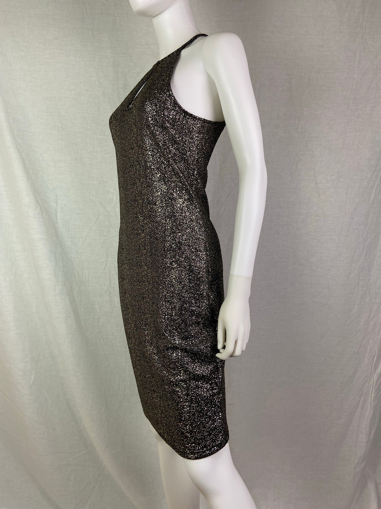 One Clothing Gold Silver Pewter Black Foil Stretch Cocktail Dress ABBY ESSIE STUDIOS