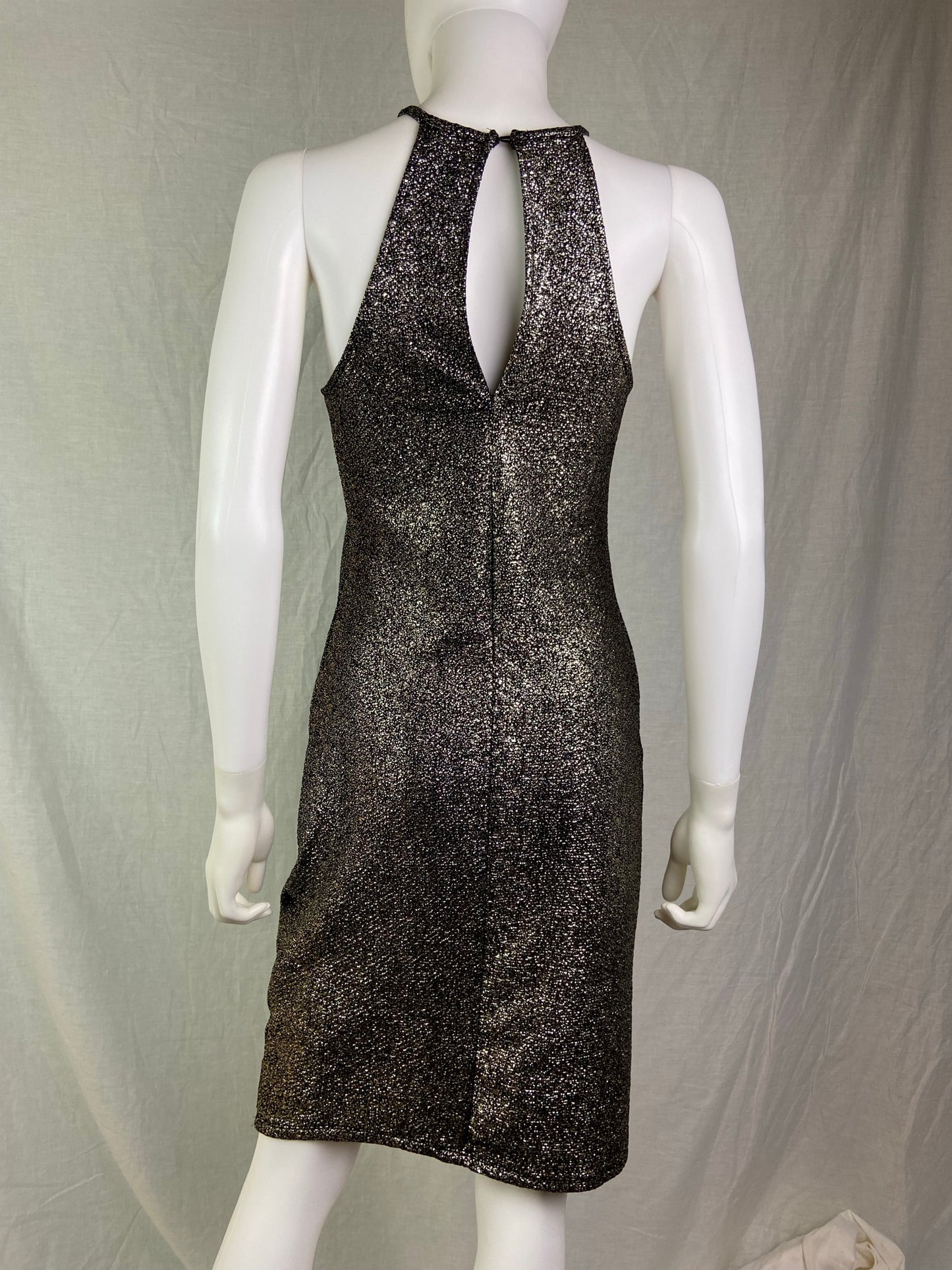 One Clothing Gold Silver Pewter Black Foil Stretch Cocktail Dress