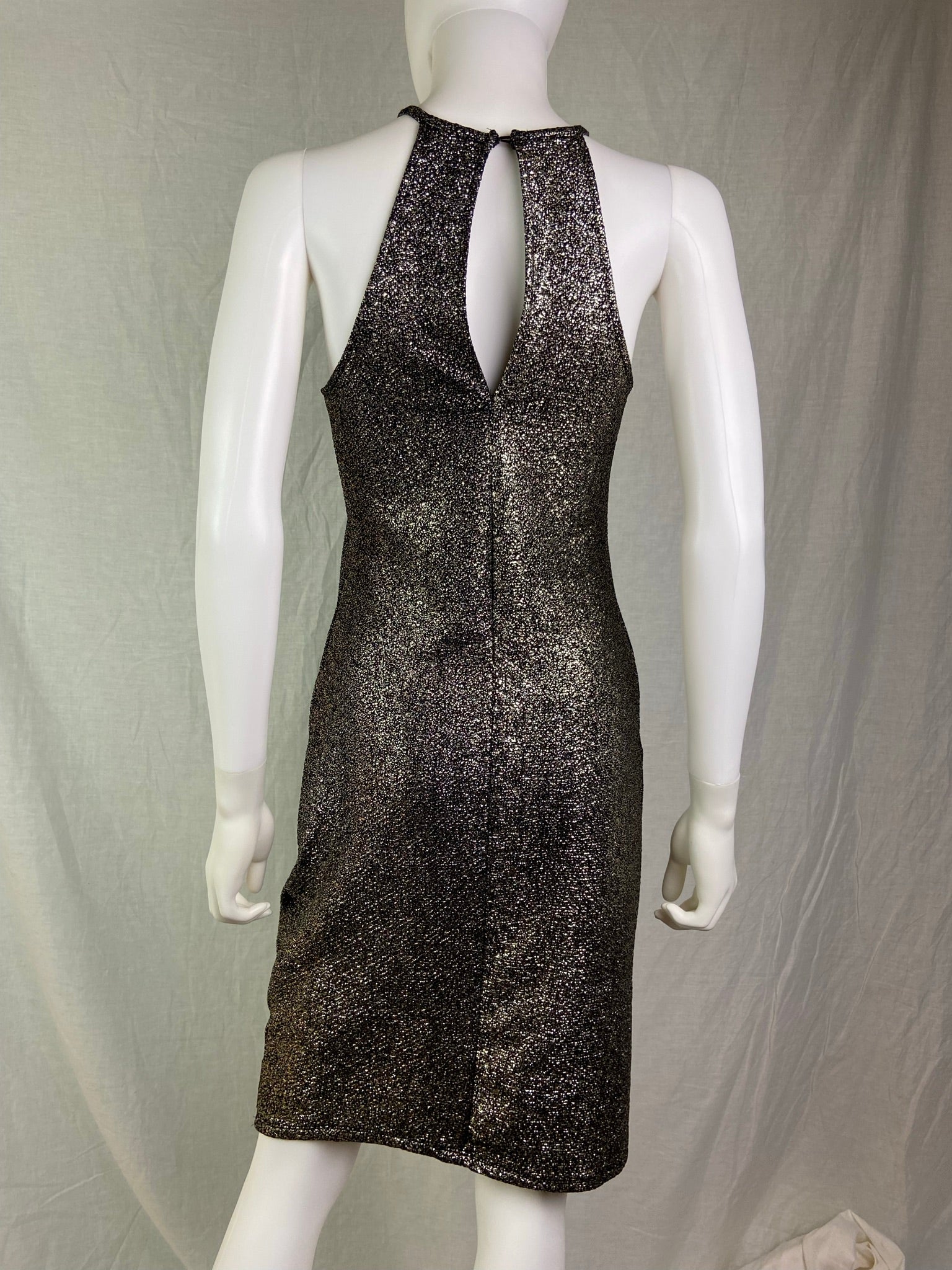 One Clothing Gold Silver Pewter Black Foil Stretch Cocktail Dress ABBY ESSIE STUDIOS