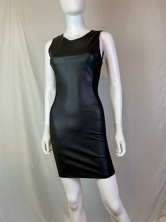 H&M Black Faux Leather Stretch Cocktail Mini Dress ABBY ESSIE STUDIOS