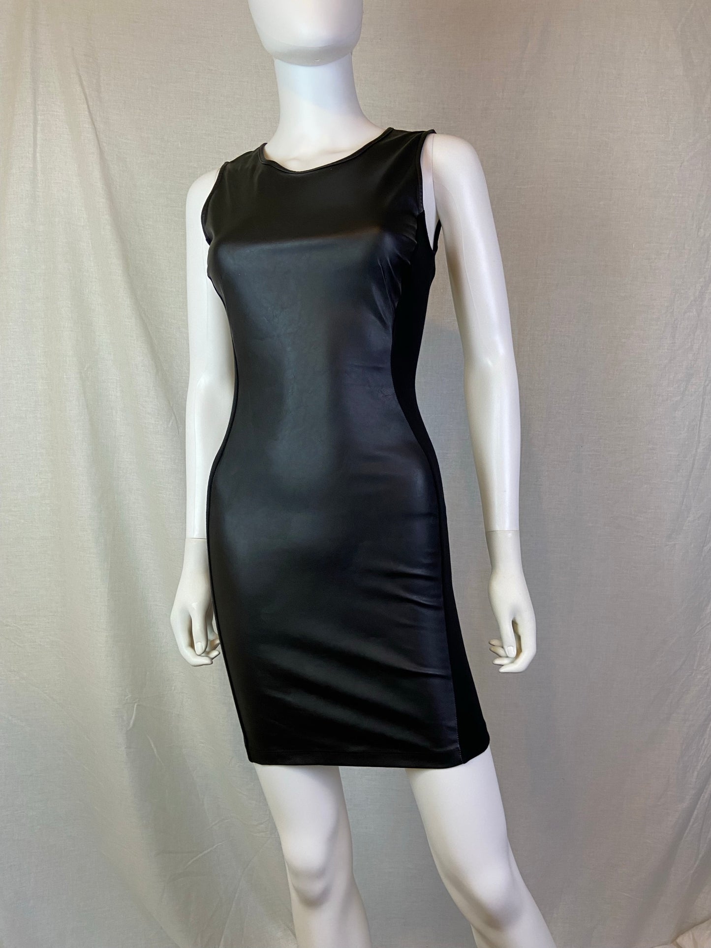 H&M Black Faux Leather Stretch Cocktail Mini Dress ABBY ESSIE STUDIOS