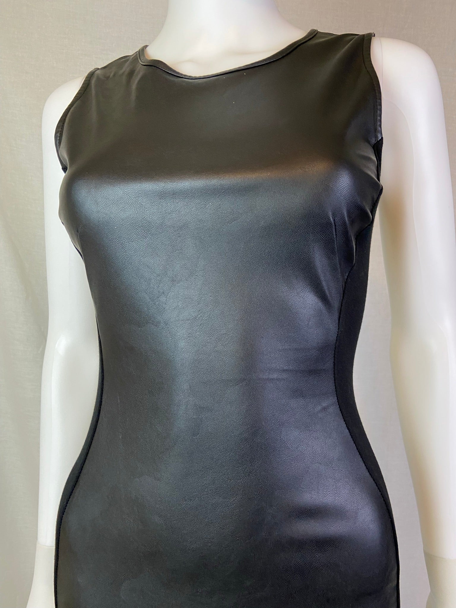 H&M Black Faux Leather Stretch Cocktail Mini Dress ABBY ESSIE STUDIOS