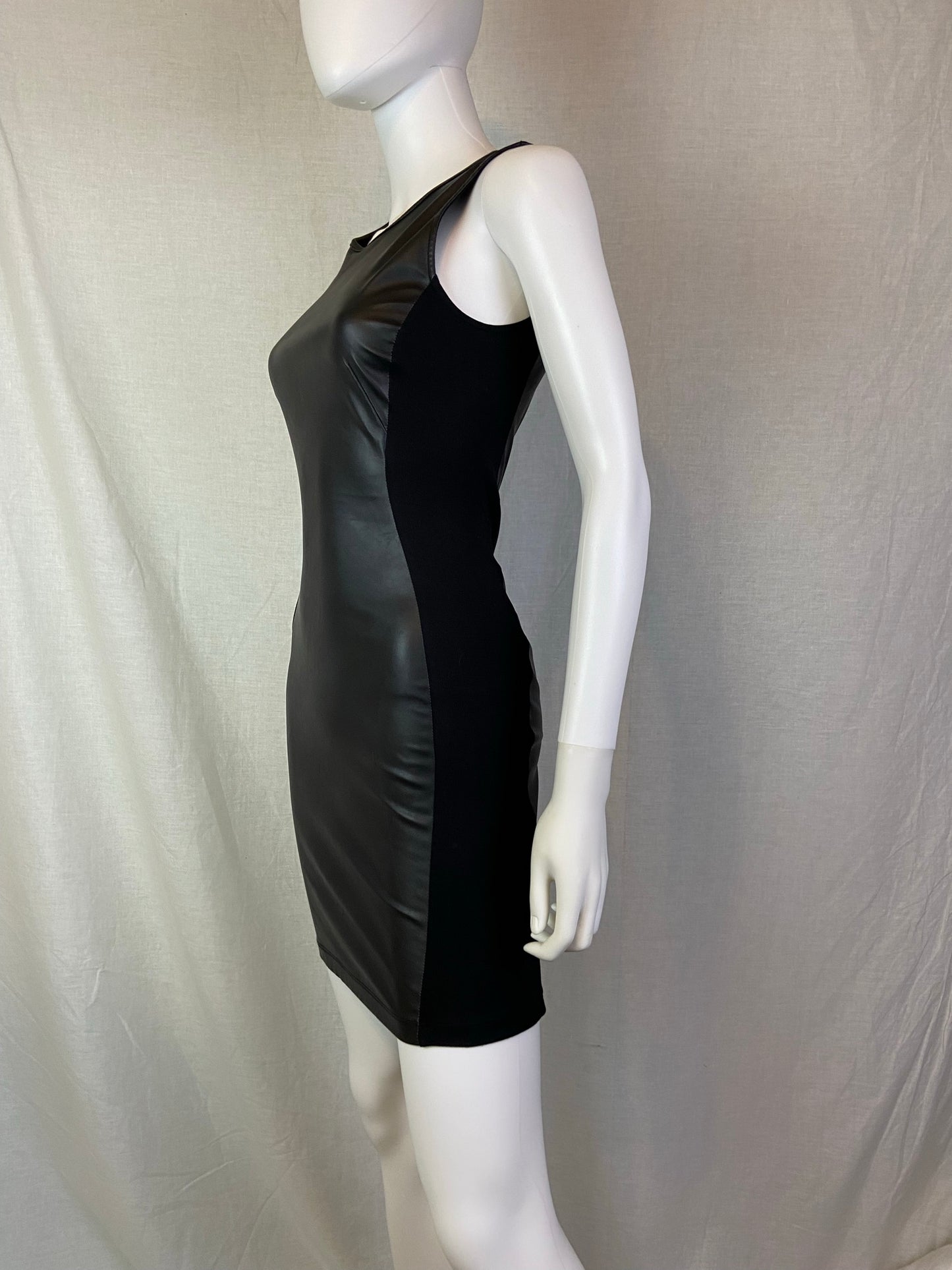 H&M Black Faux Leather Stretch Cocktail Mini Dress ABBY ESSIE STUDIOS