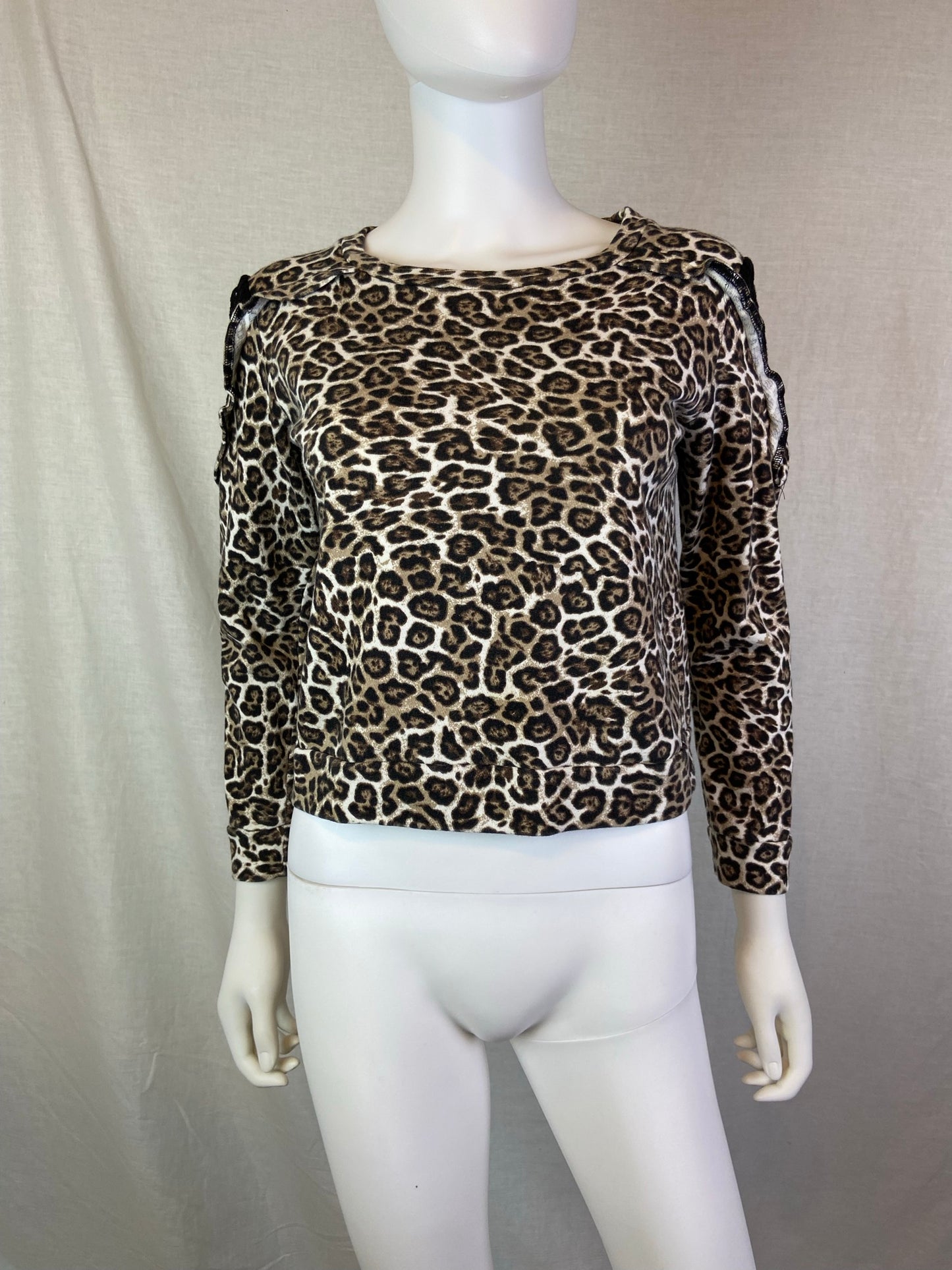 Tinsey Brown Tan Black Cheetah Lace Sweatshirt Top