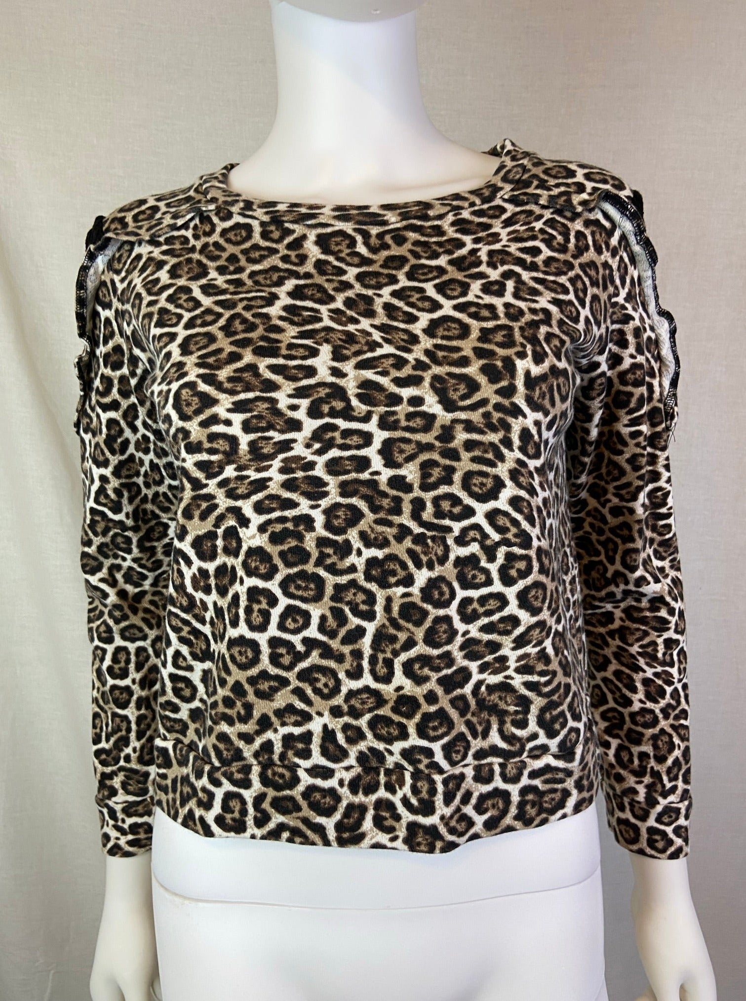 Tinsey Brown Tan Black Cheetah Lace Sweatshirt Top ABBY ESSIE STUDIOS