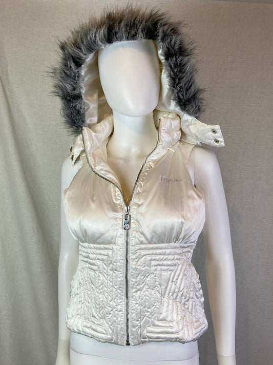 Bebe White Silver Fur Hooded Puffer Vest NWT ABBY ESSIE STUDIOS