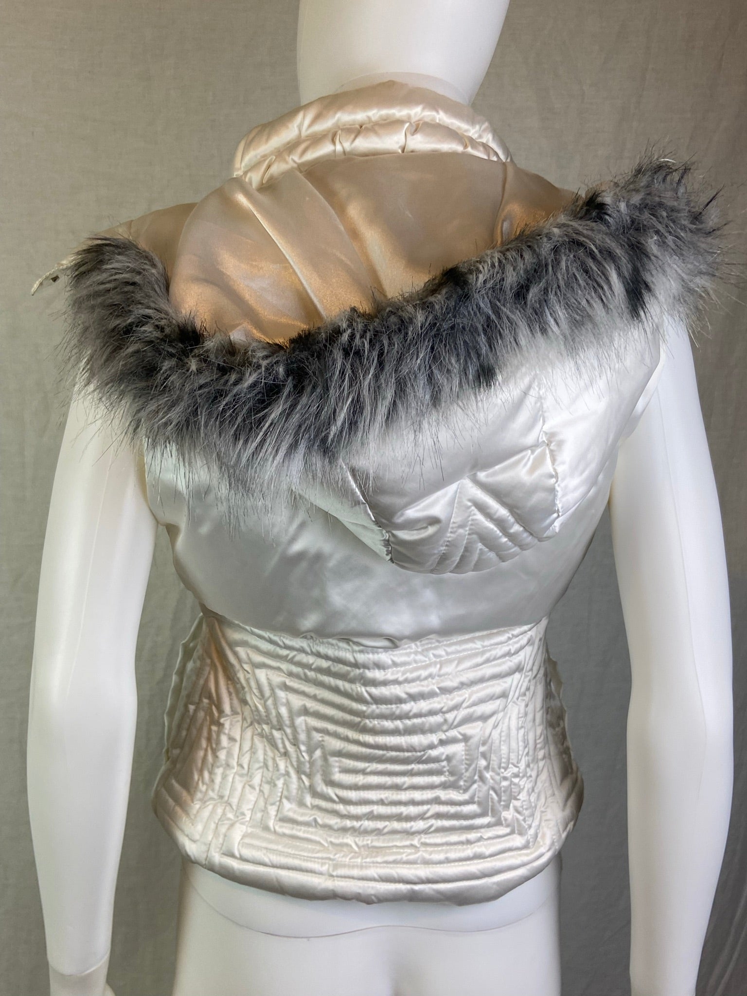 Bebe White Silver Fur Hooded Puffer Vest NWT ABBY ESSIE STUDIOS