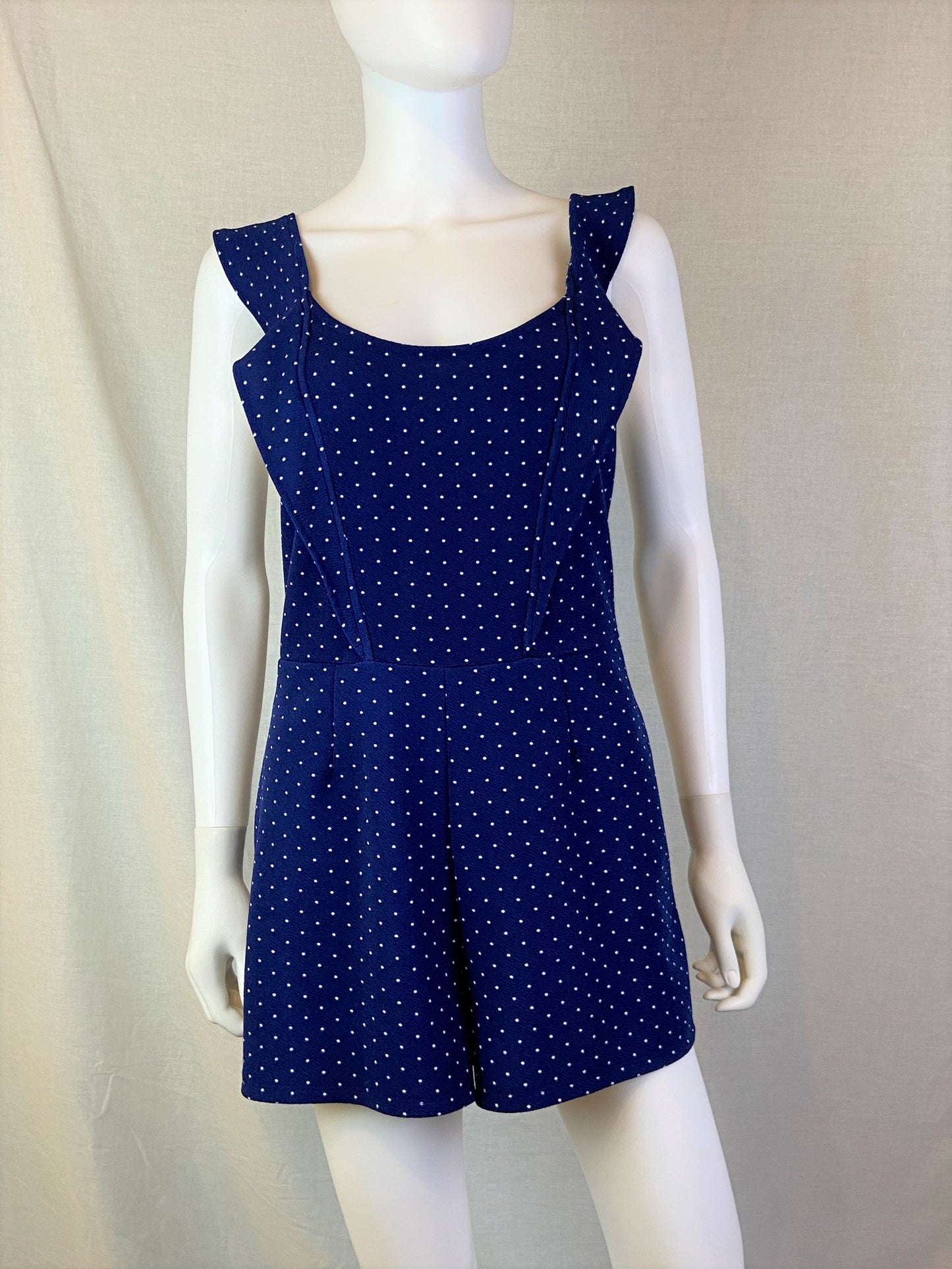 Derek Heart Retro Blue Polka Dot Shorts Romper