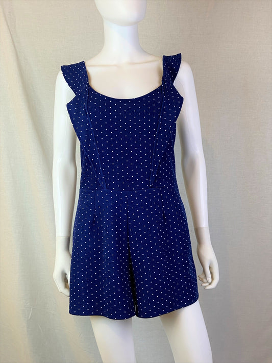 Derek Heart Retro Blue Polka Dot Shorts Romper ABBY ESSIE STUDIOS