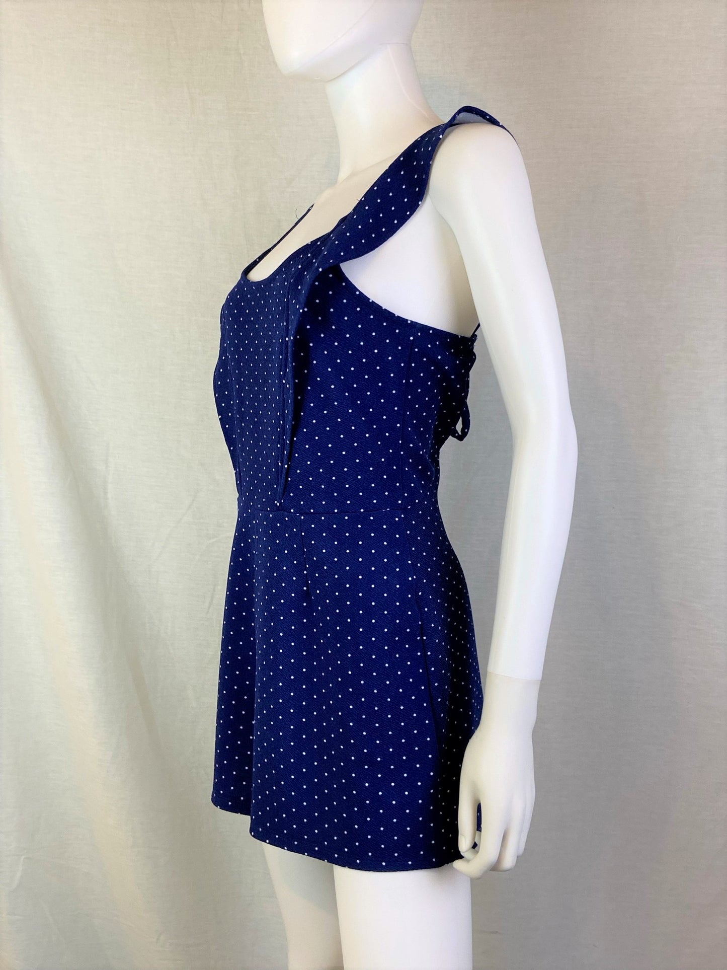 Derek Heart Retro Blue Polka Dot Shorts Romper