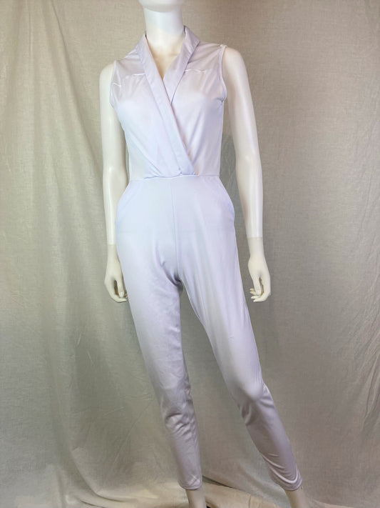 White Sleeveless Collar Pantsuit ABBY ESSIE STUDIOS