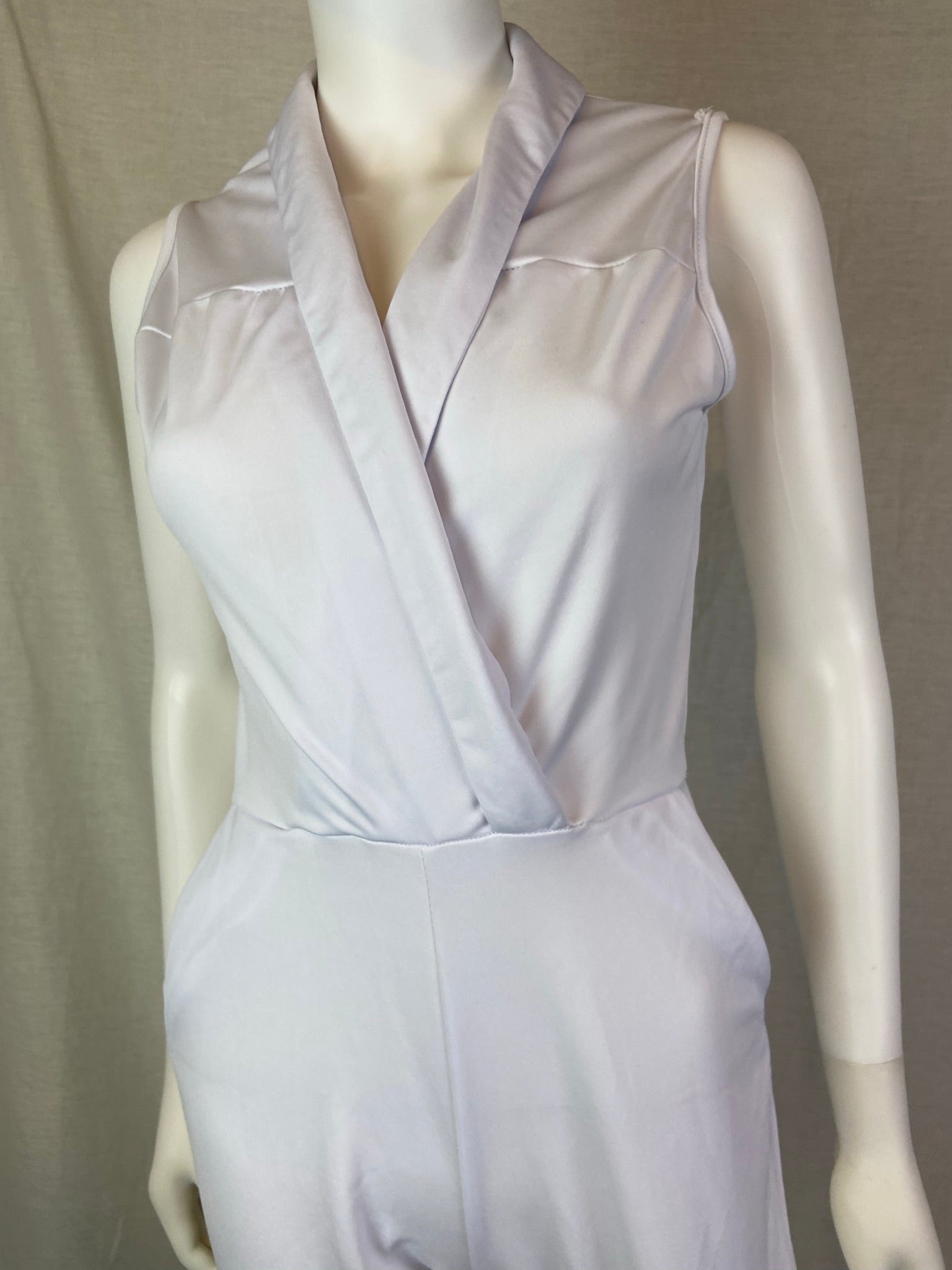 White Sleeveless Collar Pantsuit ABBY ESSIE STUDIOS