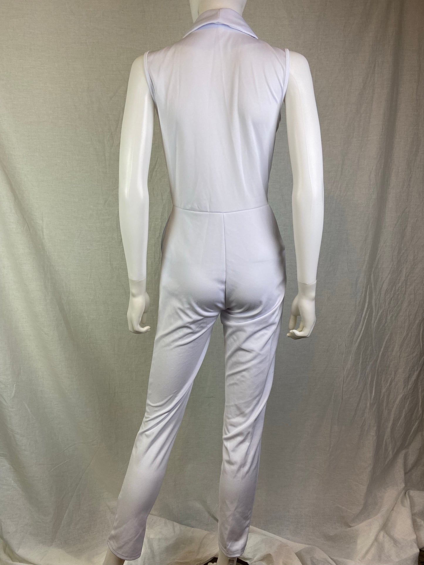 White Sleeveless Collar Pantsuit ABBY ESSIE STUDIOS