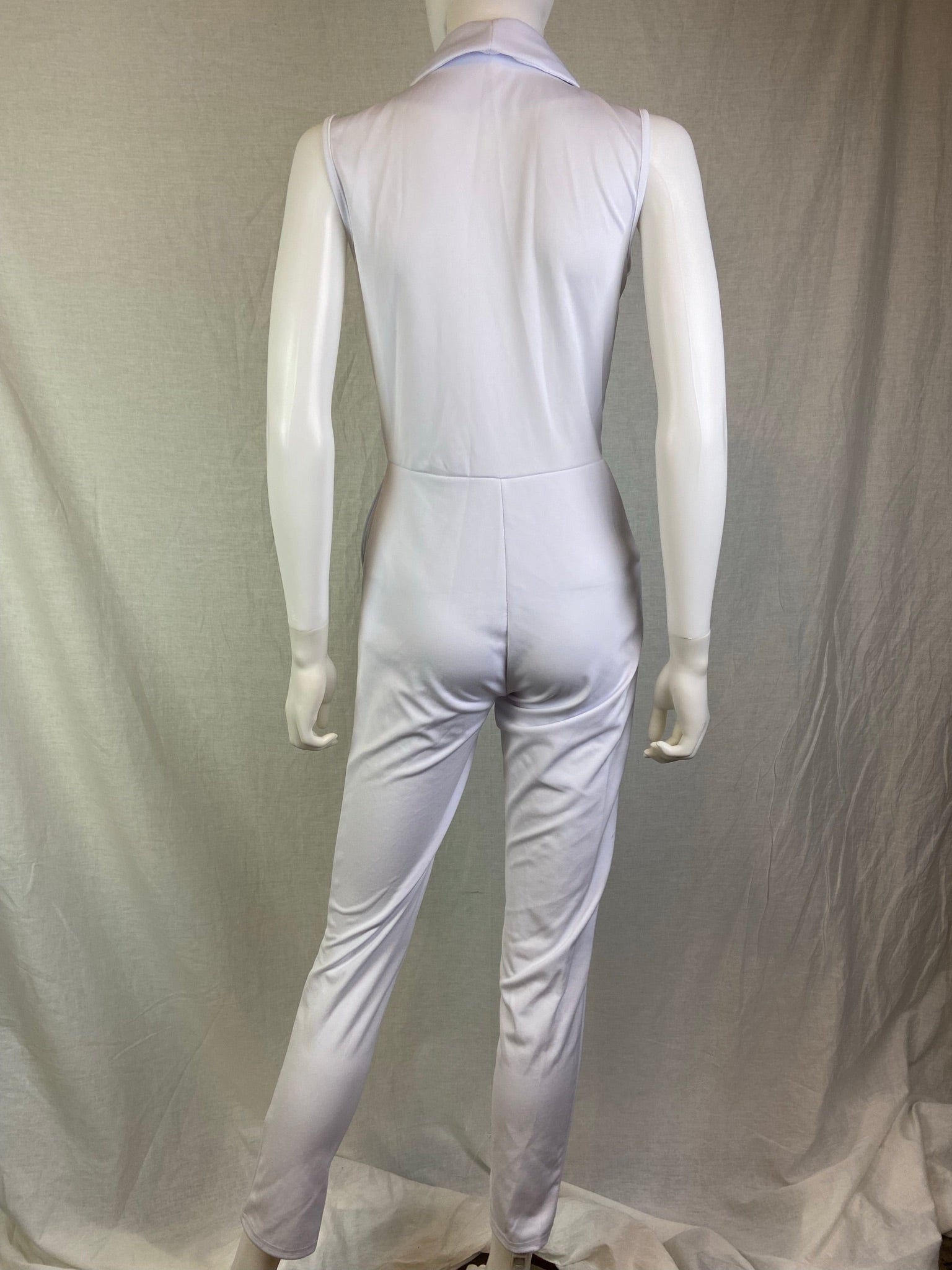 White Sleeveless Collar Pantsuit ABBY ESSIE STUDIOS