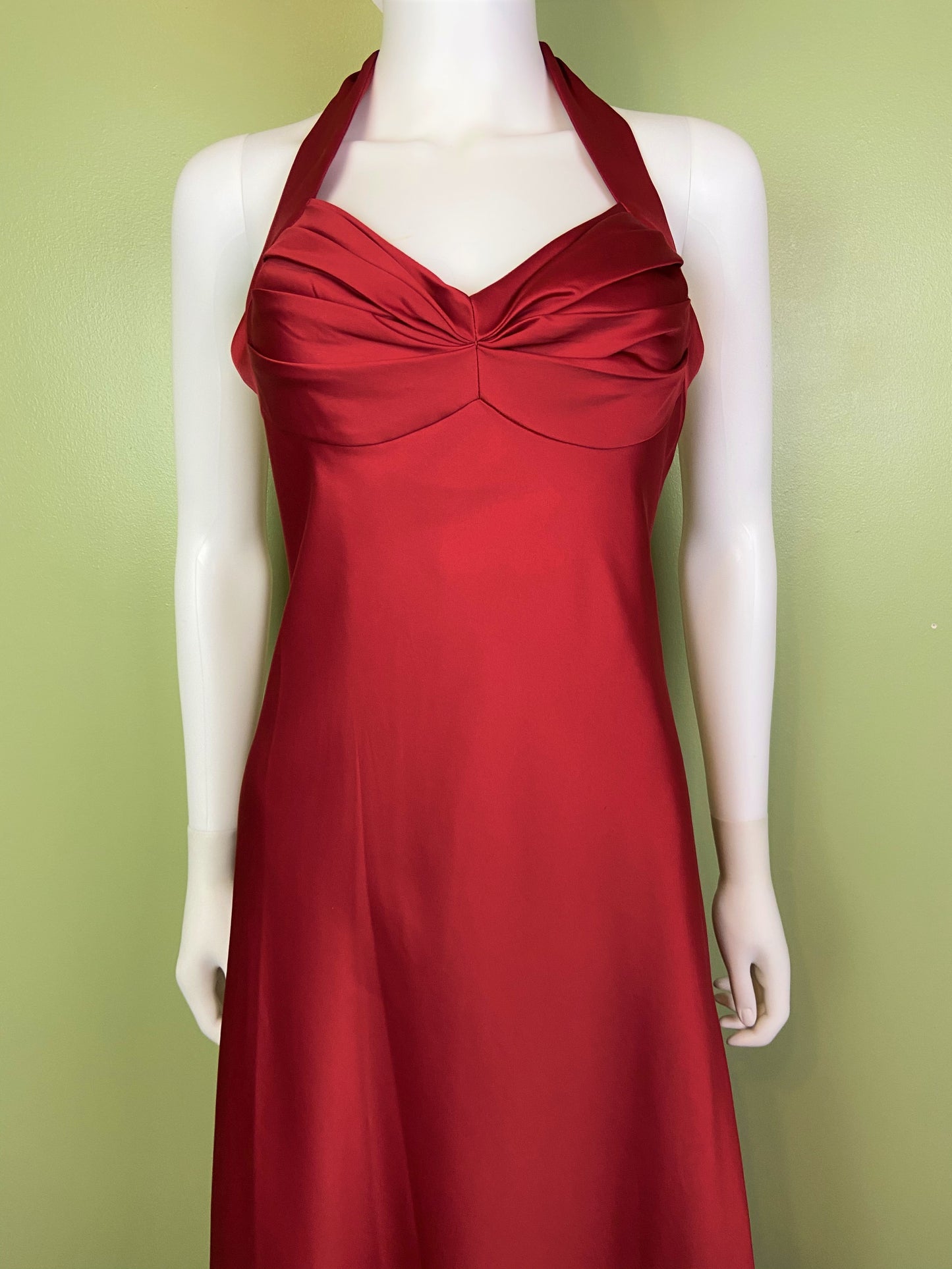 Calvin Klein Red Satin Halter Tuxedo Gown ABBY ESSIE Designer & Vintage